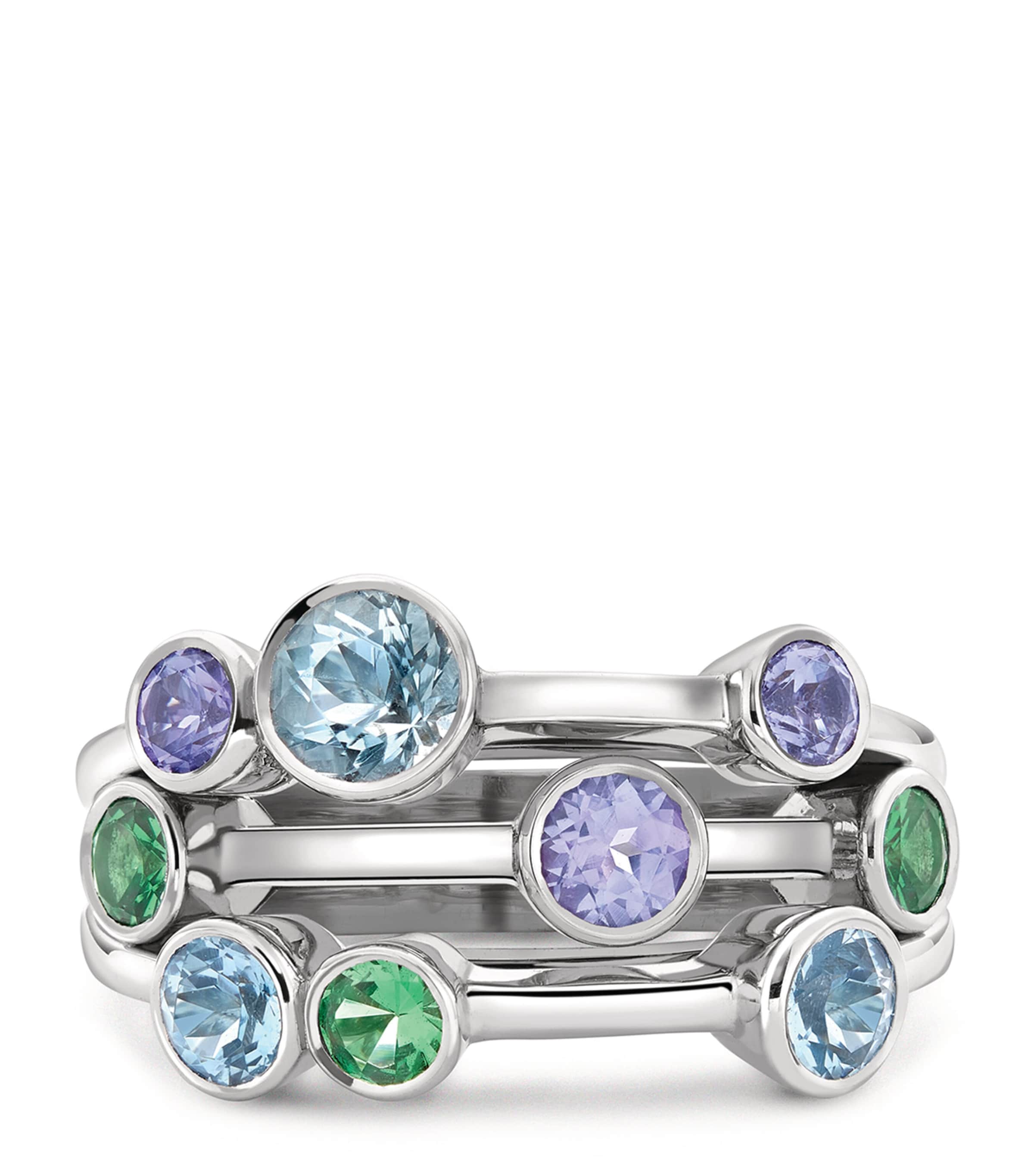 White Gold, Tsavorite, Tanzanite and Aquamarine Raindance Watercolour Ring WHITE GOLD Image 2