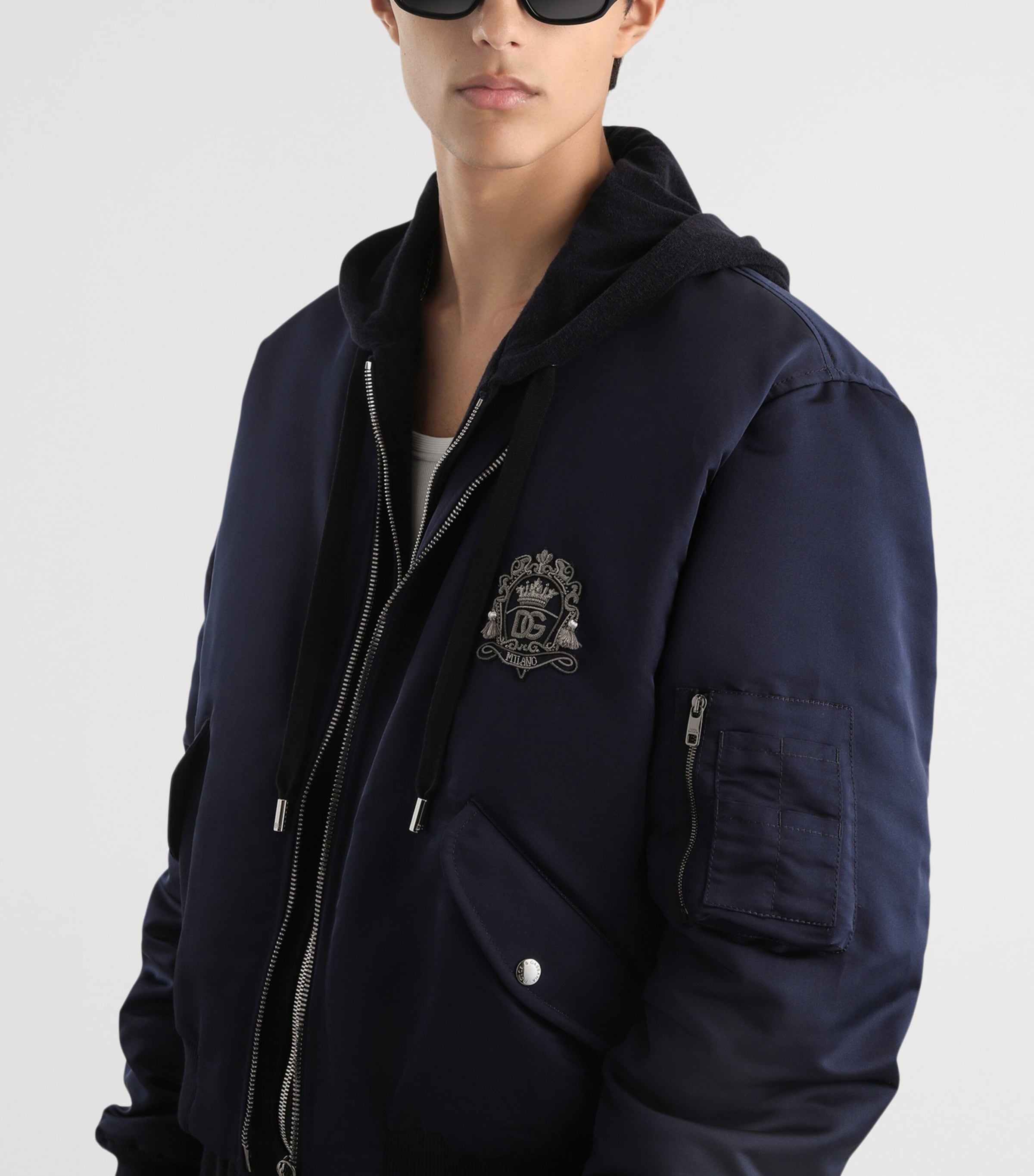 Dolce&Gabbana Mens Silk Duchesse Bomber Jacket Very Dark Blue Image 4