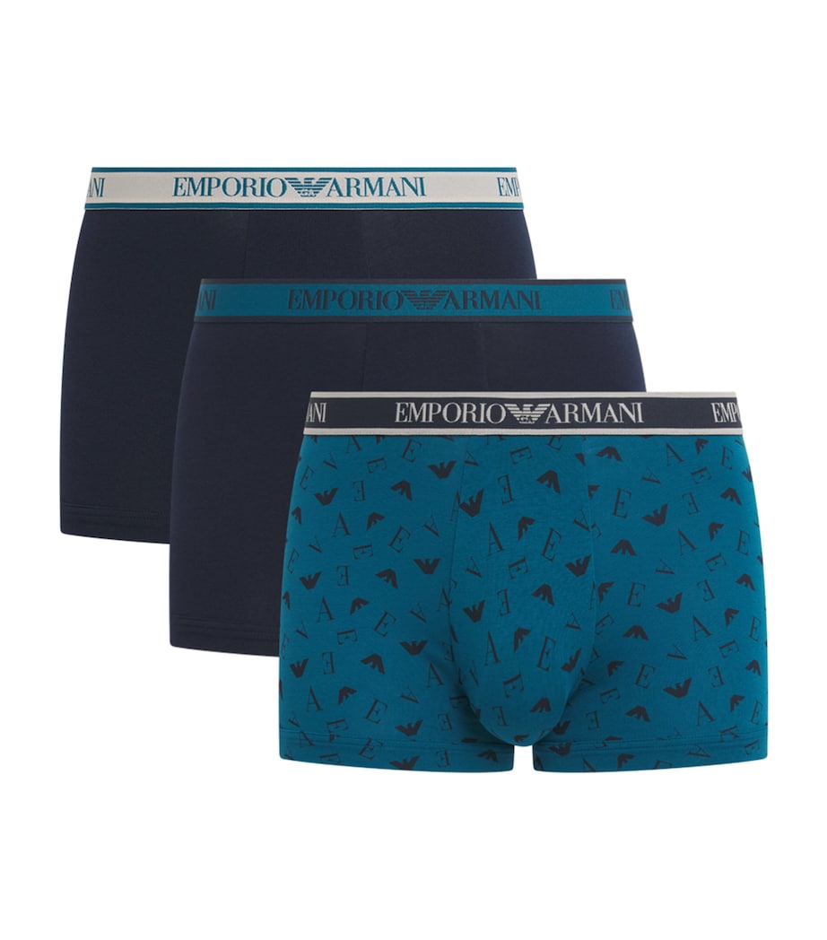 Emporio Armani Mens Stretch-Cotton Logo Trunks (Pack of 3) Blu/octan Image 1