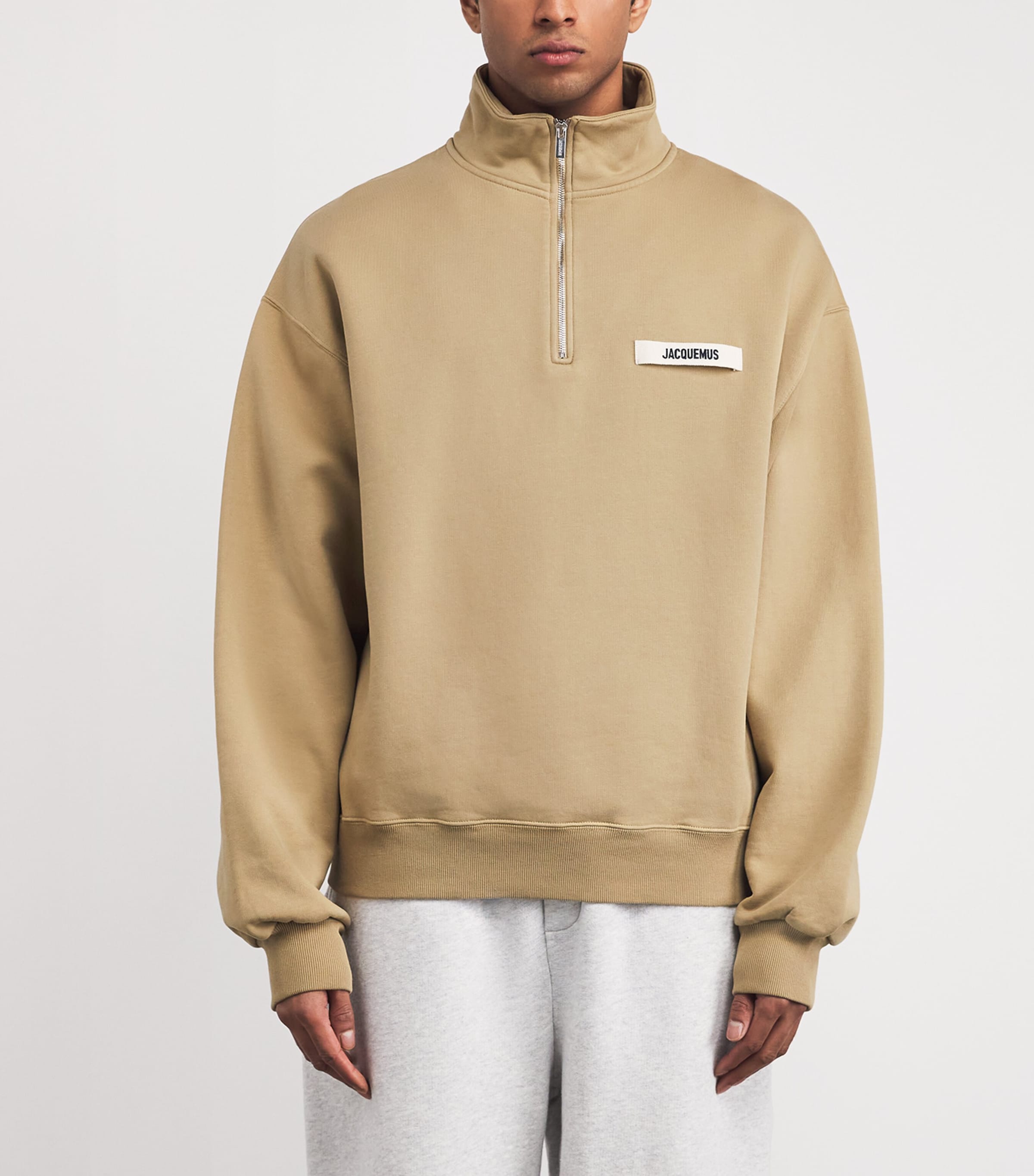 Cotton Logo Quarter-Zip Sweatshirt DARK BEIGE-180 Image 3