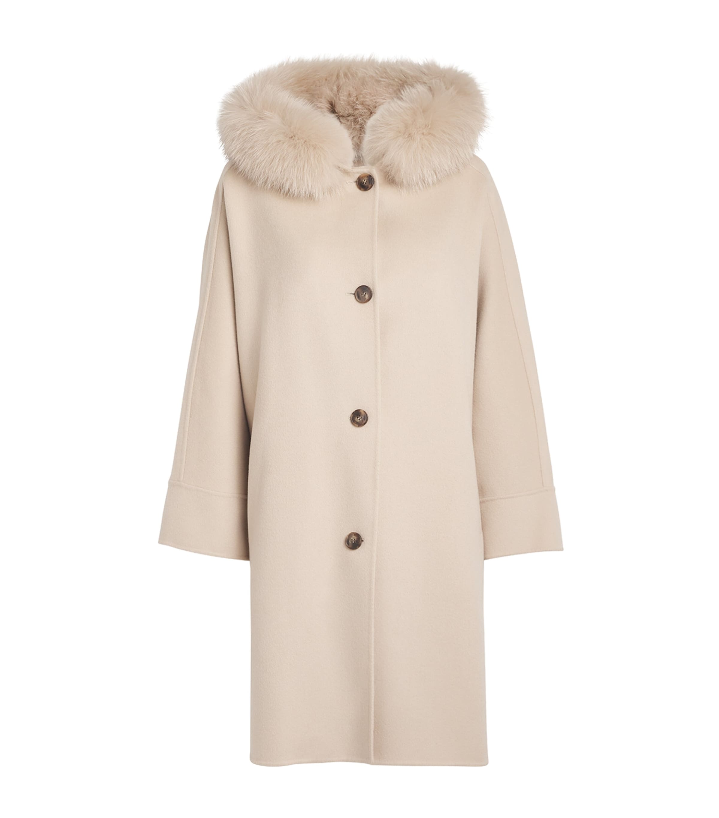 Shop Yves Salomon Wool-cashmere Fur-trim Cape Coat In Beige