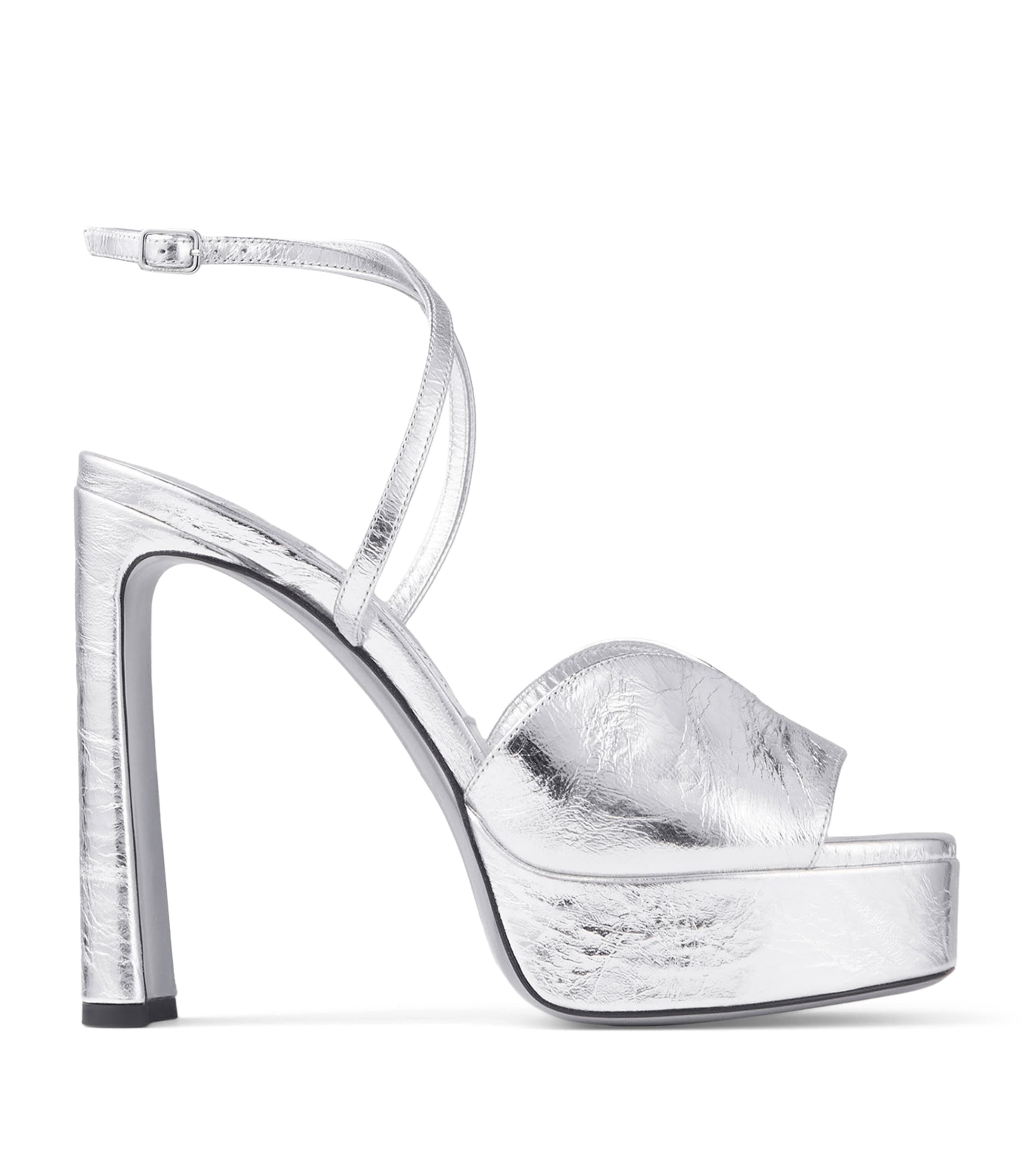 Jimmy Choo Karli 125 Metallic Leather Platform Sandals In Silver