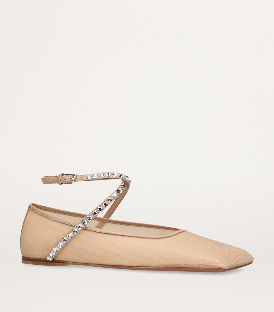 Amina Muaddi Embellished Ane Ballet Flats Blush Image 3