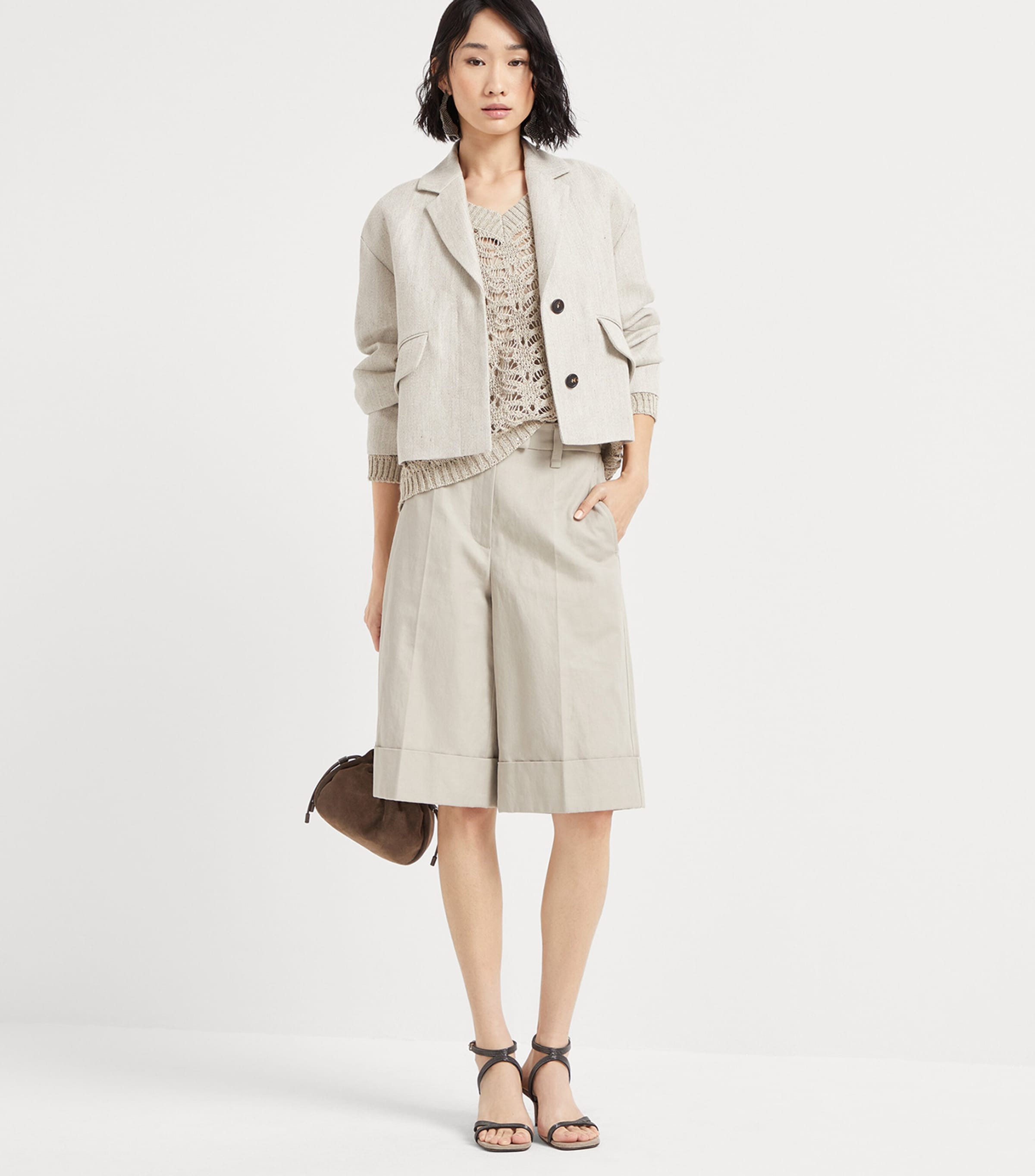 【送料&関税込】Brunello Cucinelli Sparkling Linen Canvas Ja Brunello Cucinelli Sparkling Linen Canvas Pleated Wide-Leg