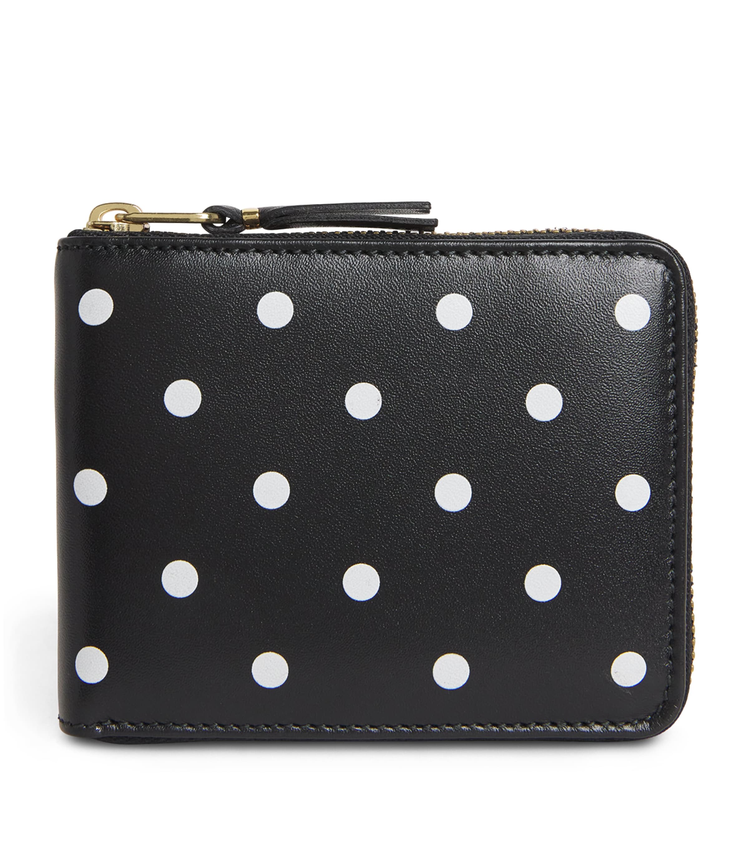 Comme Des Garçons Leather Polka-dot Zipped Wallet In Black