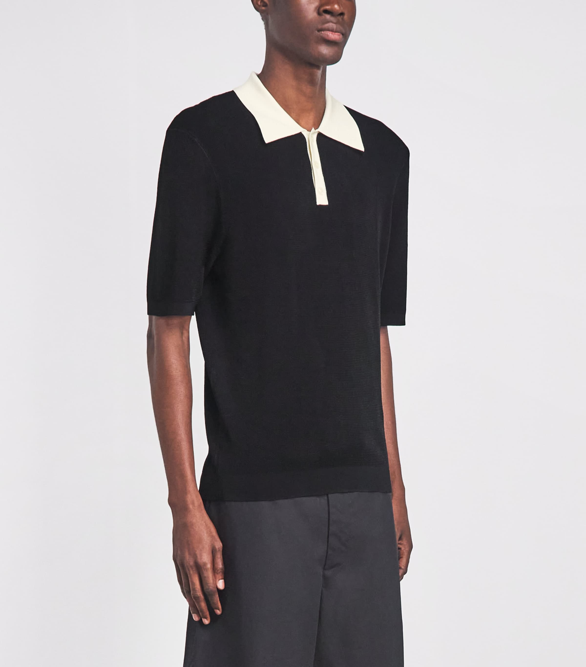 Sandro Paris Mens Contrast-Collar Polo Shirt Black Image 4