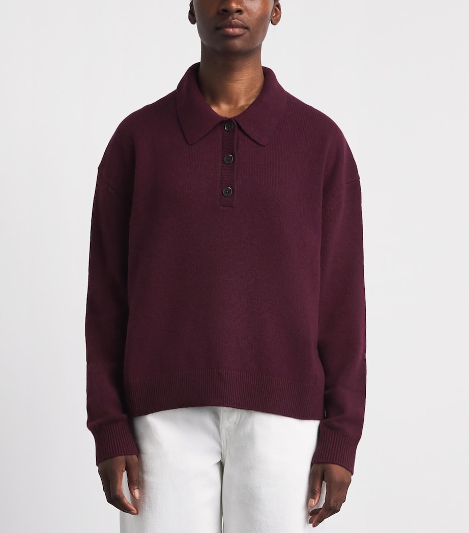 ANINE BING Womens Cashmere Lee Polo Sweater Burgundy Image 4
