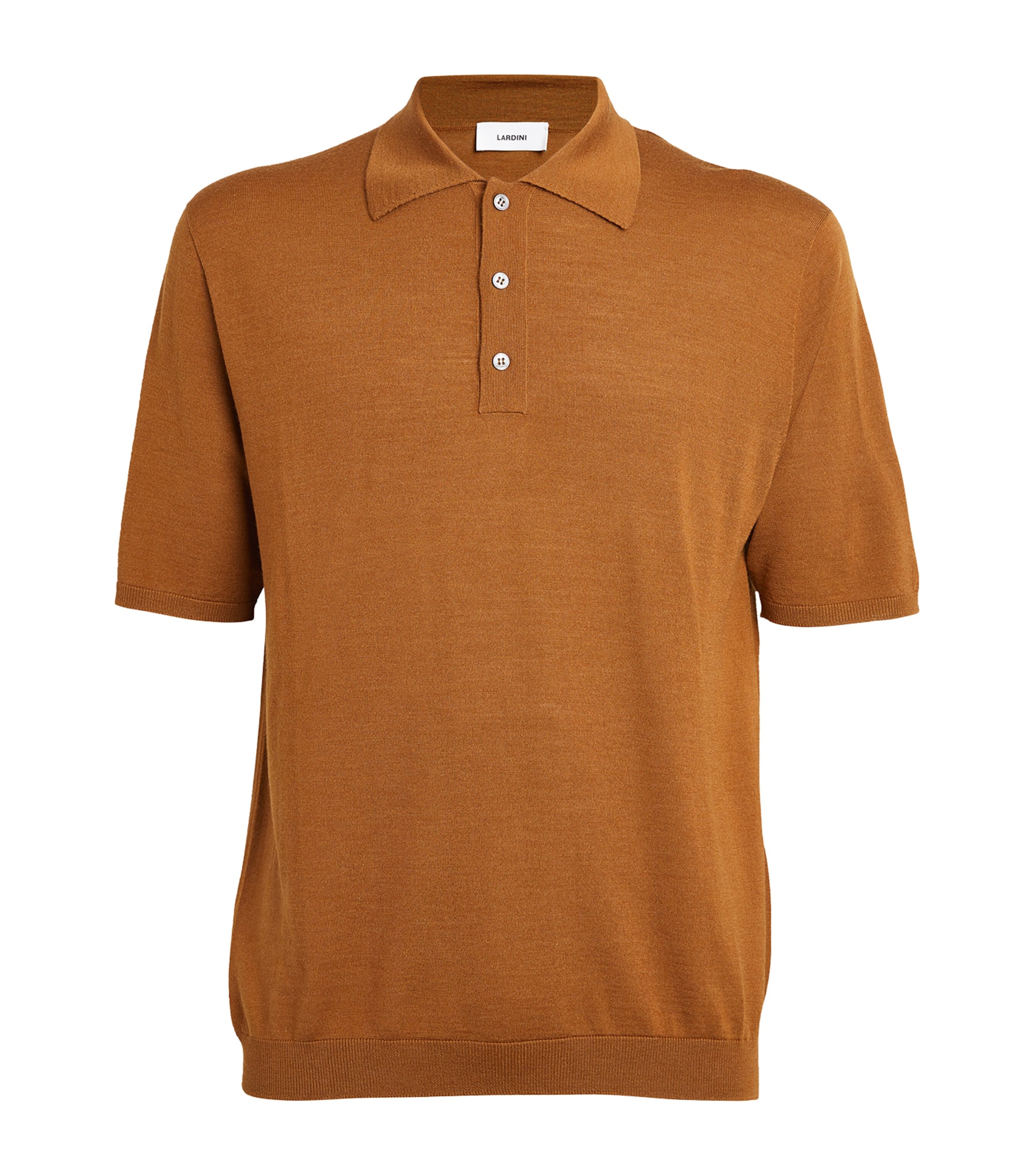 Shop Lardini Wool-silk Blend Polo Shirt In Brown