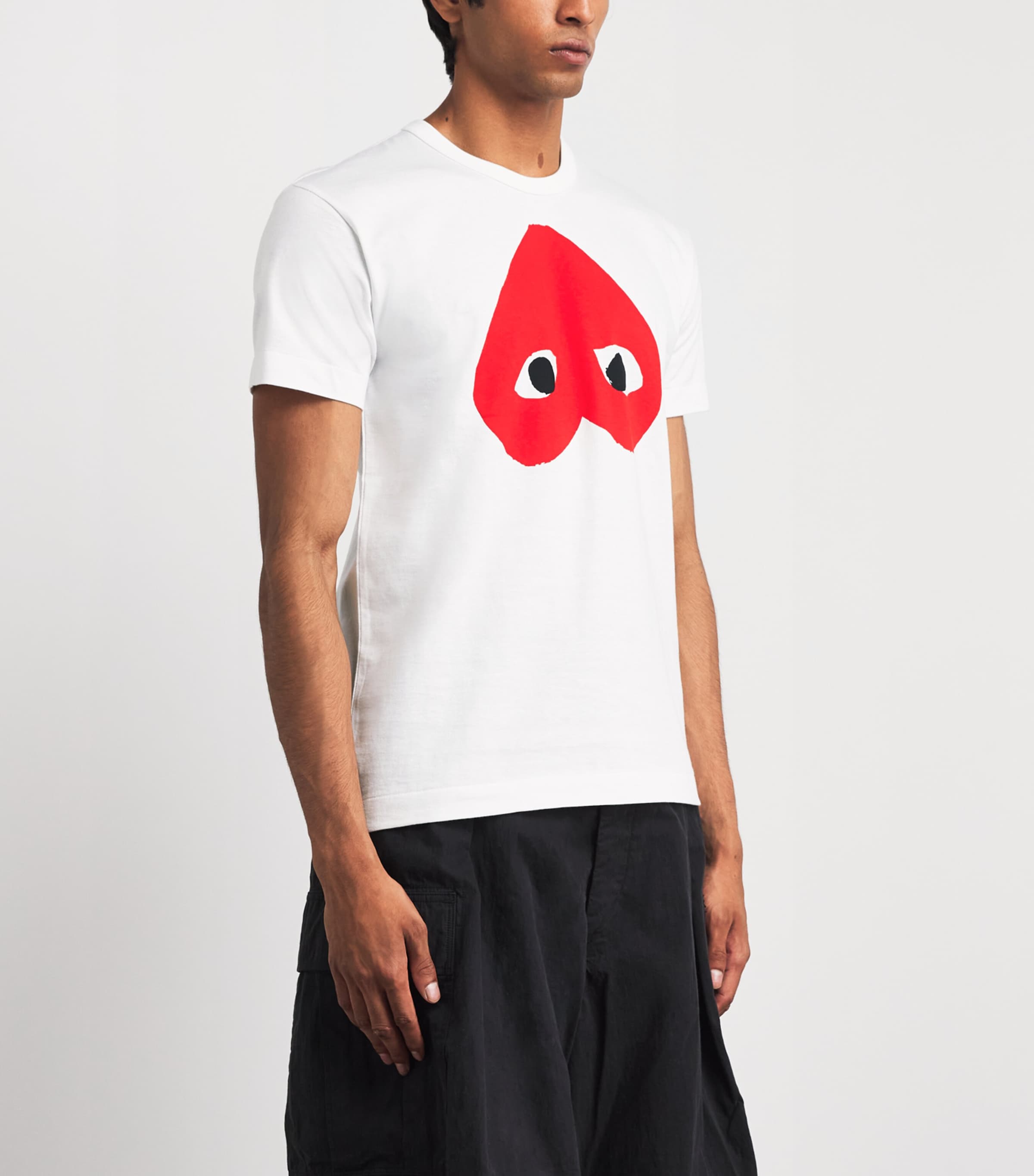 Comme Des Garçons Mens Cotton Upside Down Heart T-Shirt White/red Image 4