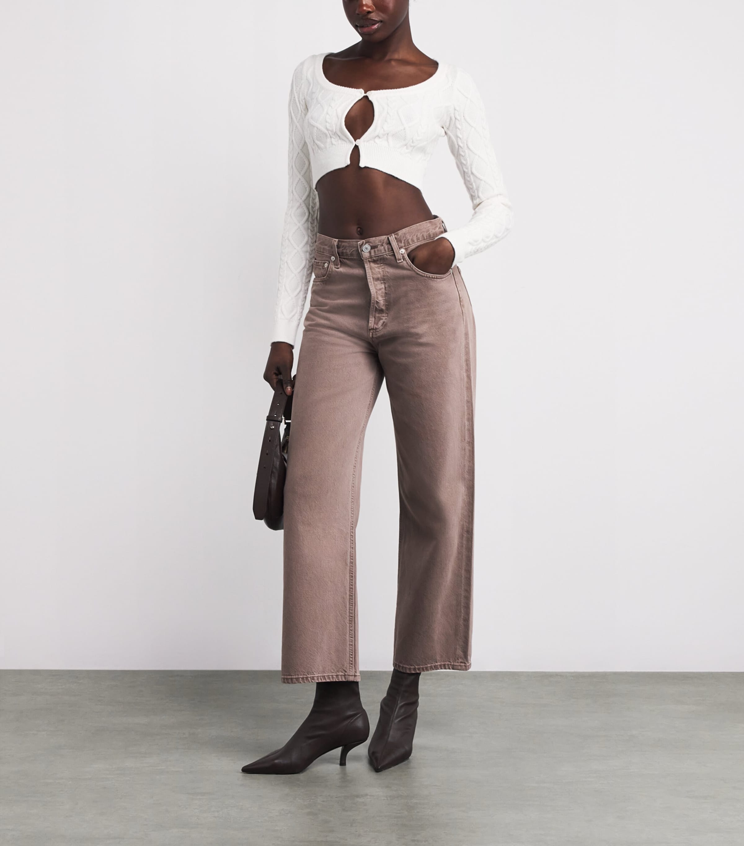 Skims Ivory Cable Knit Snow Bunny Cropped Cardigan | Harrods AE