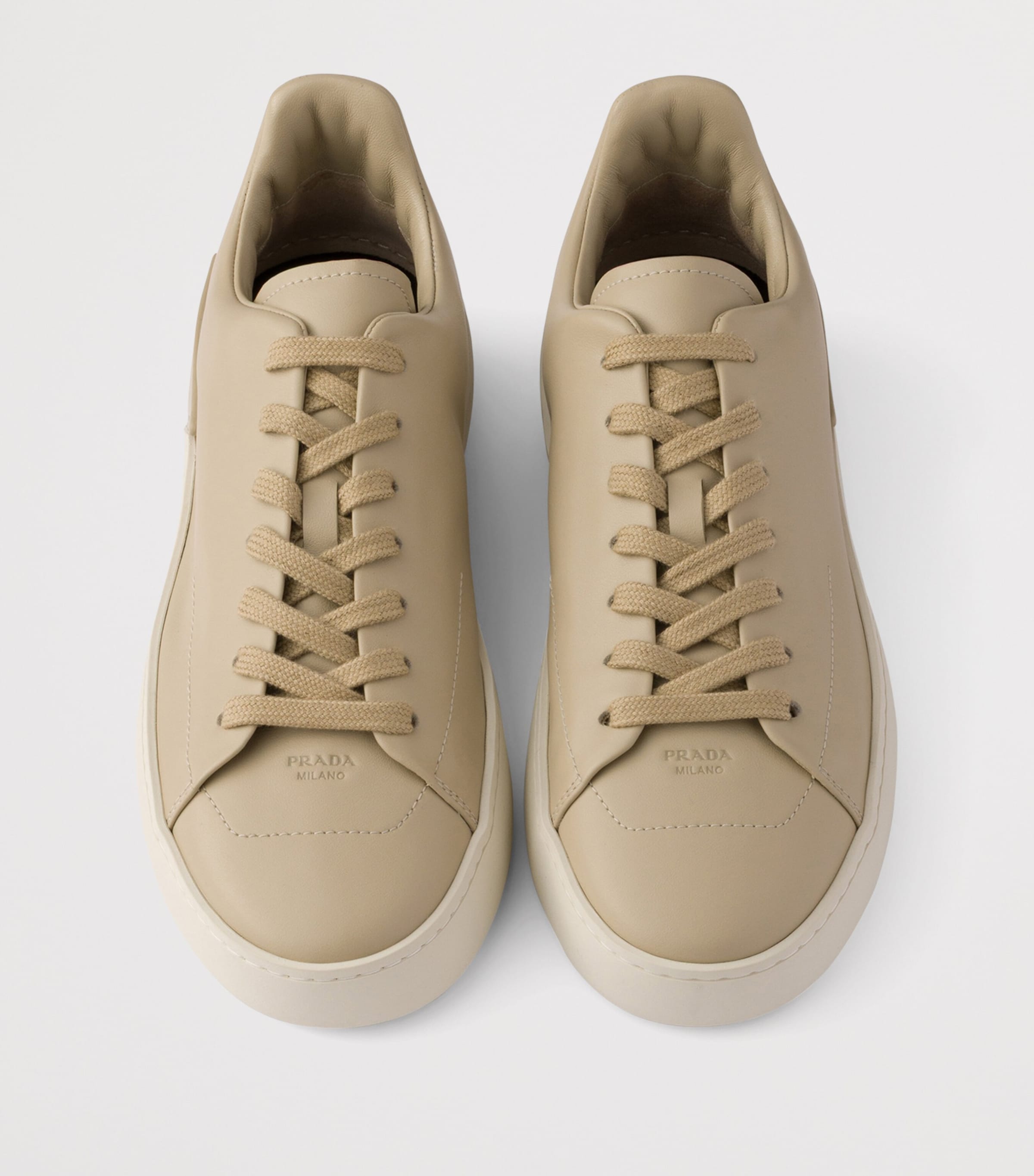 Prada Leather Court Sneakers Neutral Image 3