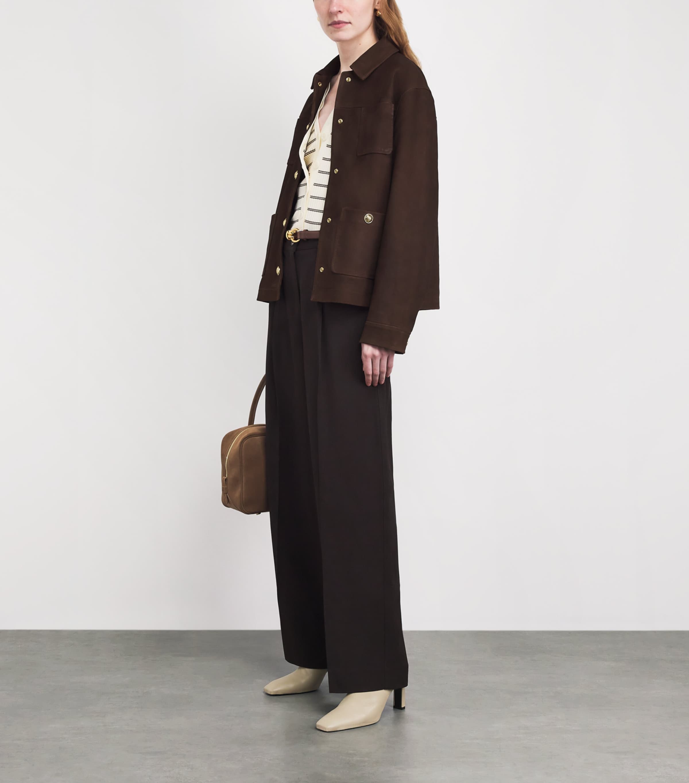 Sandro Paris Womens Suede Pocket-Detail Jacket Black Brown Image 2