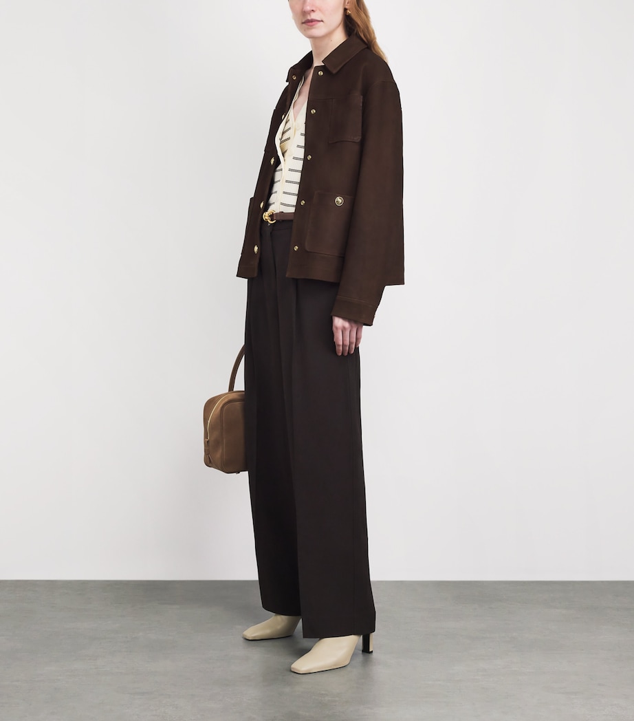 Sandro Paris Womens Suede Pocket-Detail Jacket Black Brown Image 2