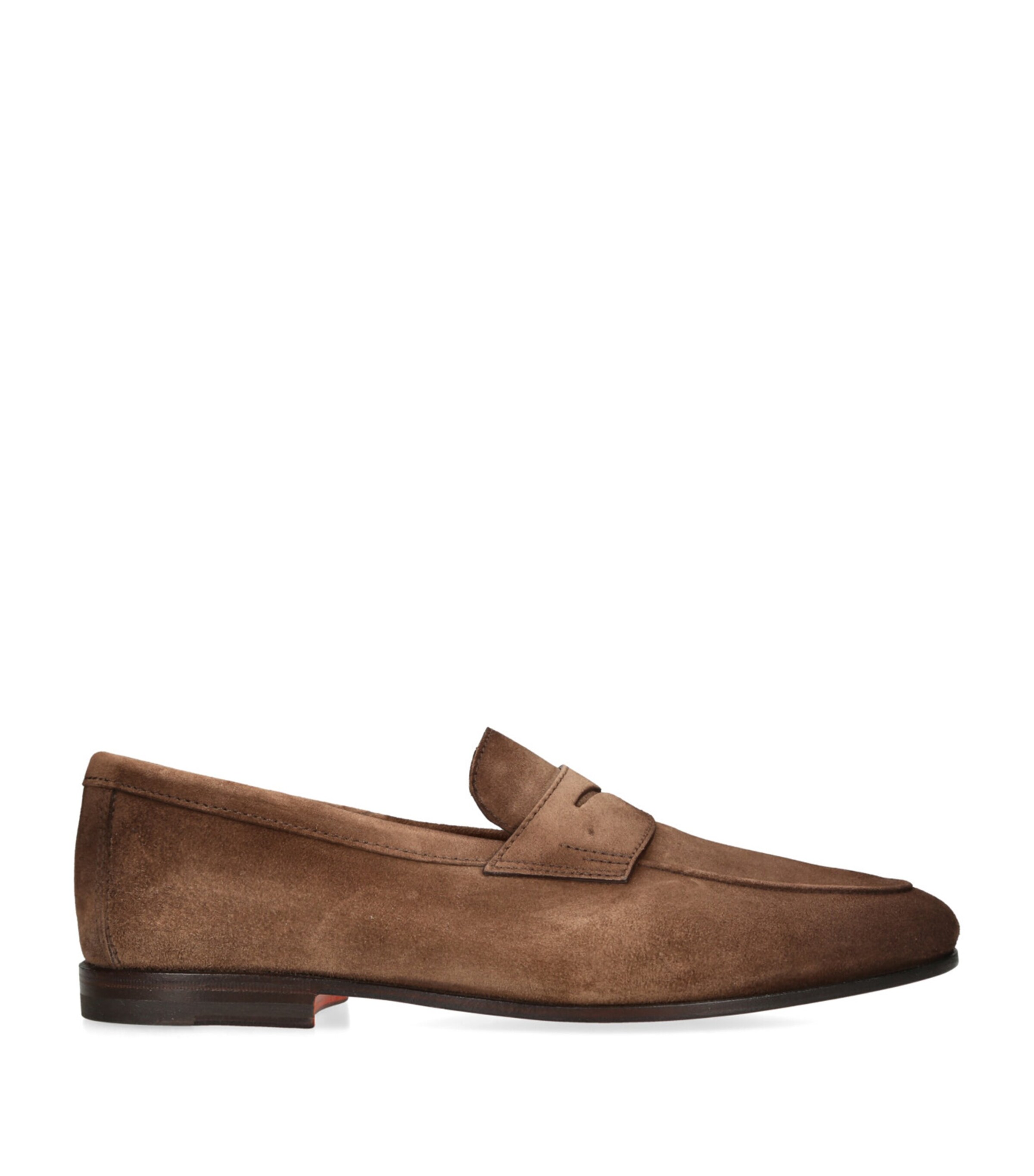 Santoni Suede Carlos Penny Loafers In Brown