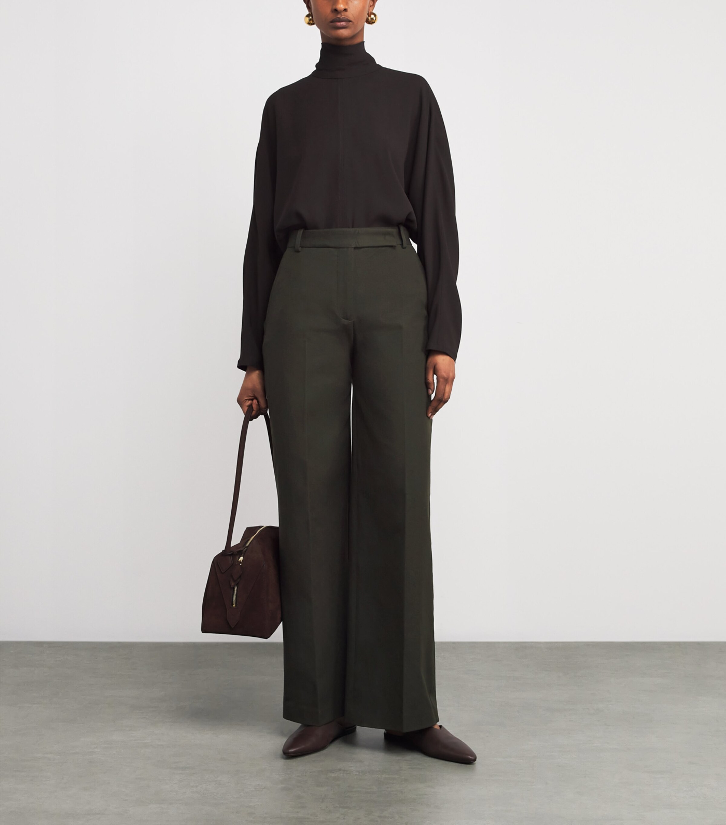 Joseph Womens Gabardine Yukio Wide-Leg Trousers Palm Leaf Image 2