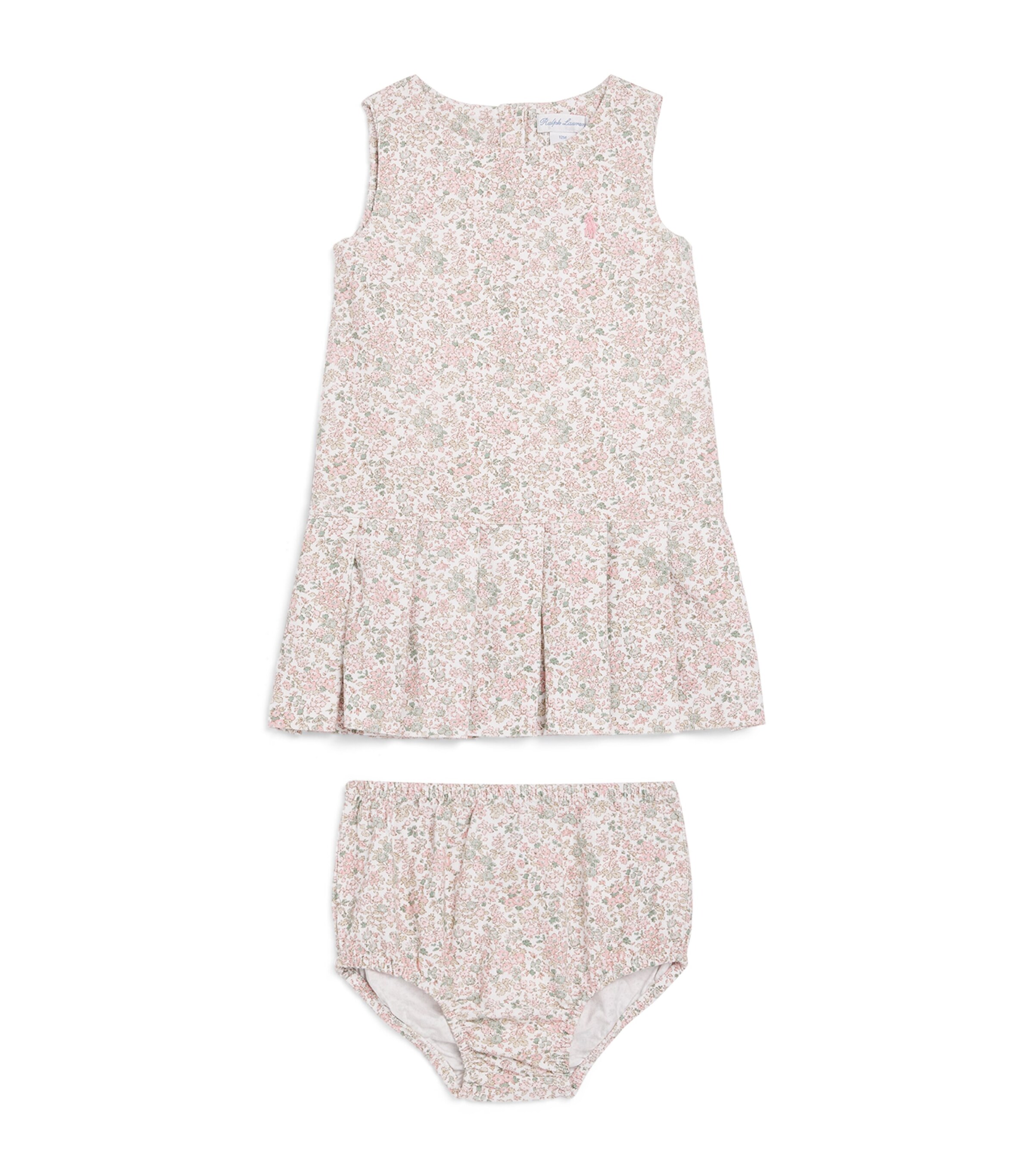 Ralph Lauren Kids Corduroy Floral Print Dress and Bloomers Set (3-12 Months) Carolan Nevis Pink Image 1