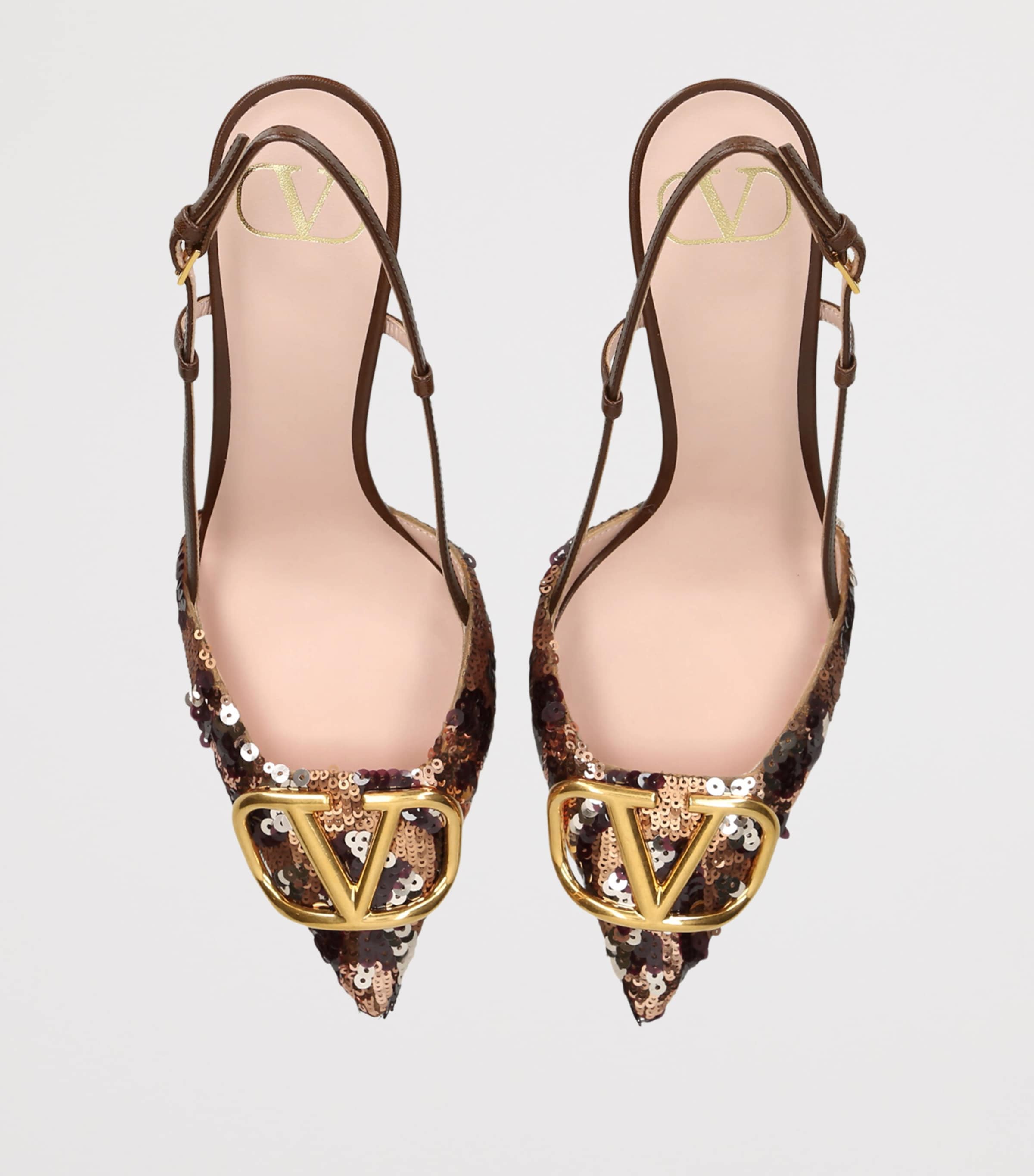 Valentino Garavani Sequin-Embellished VLogo Slingback Pumps 80 Dk.brn Com Image 4
