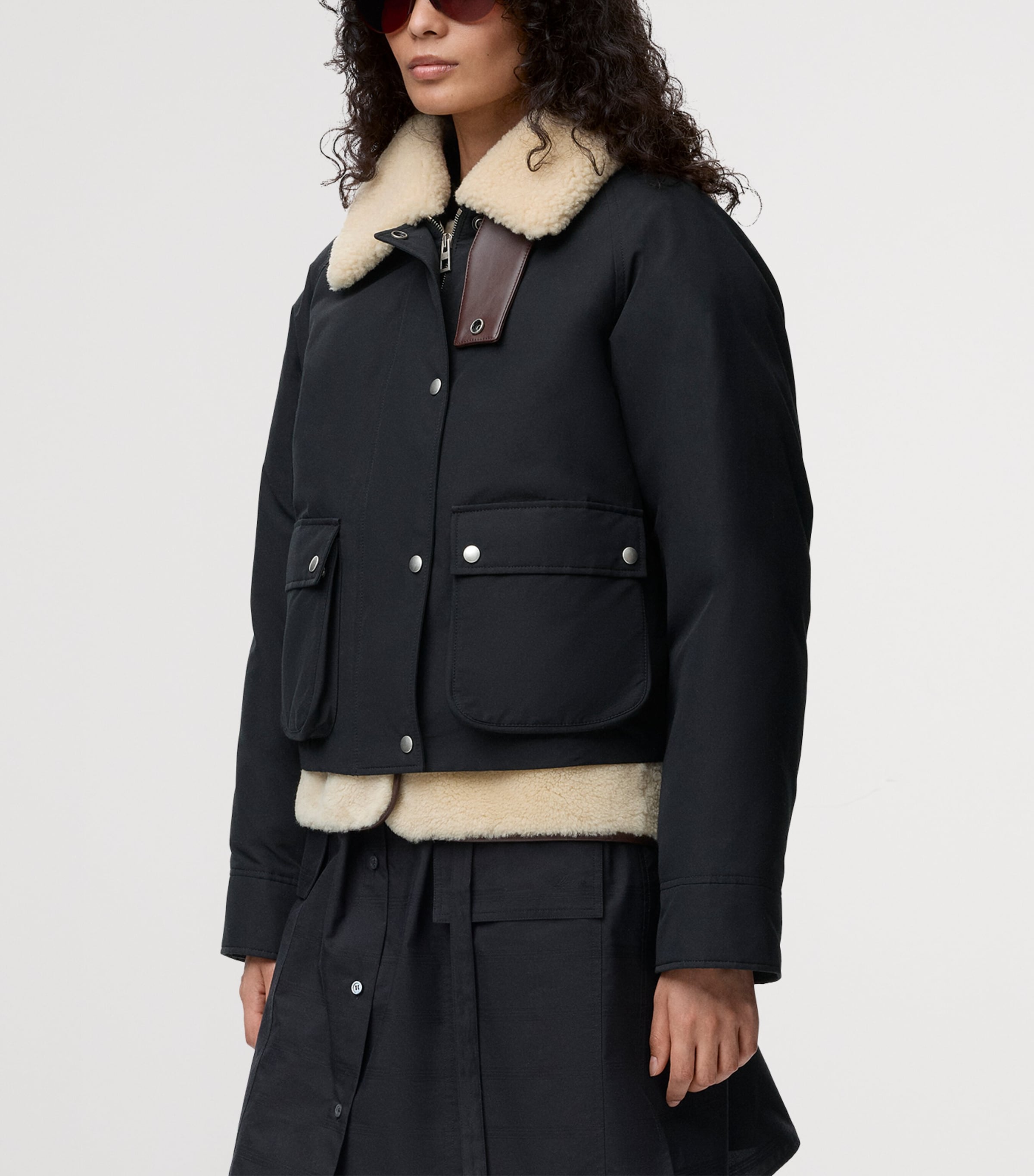 Shearling-Collar Jacket BLACK Image 3