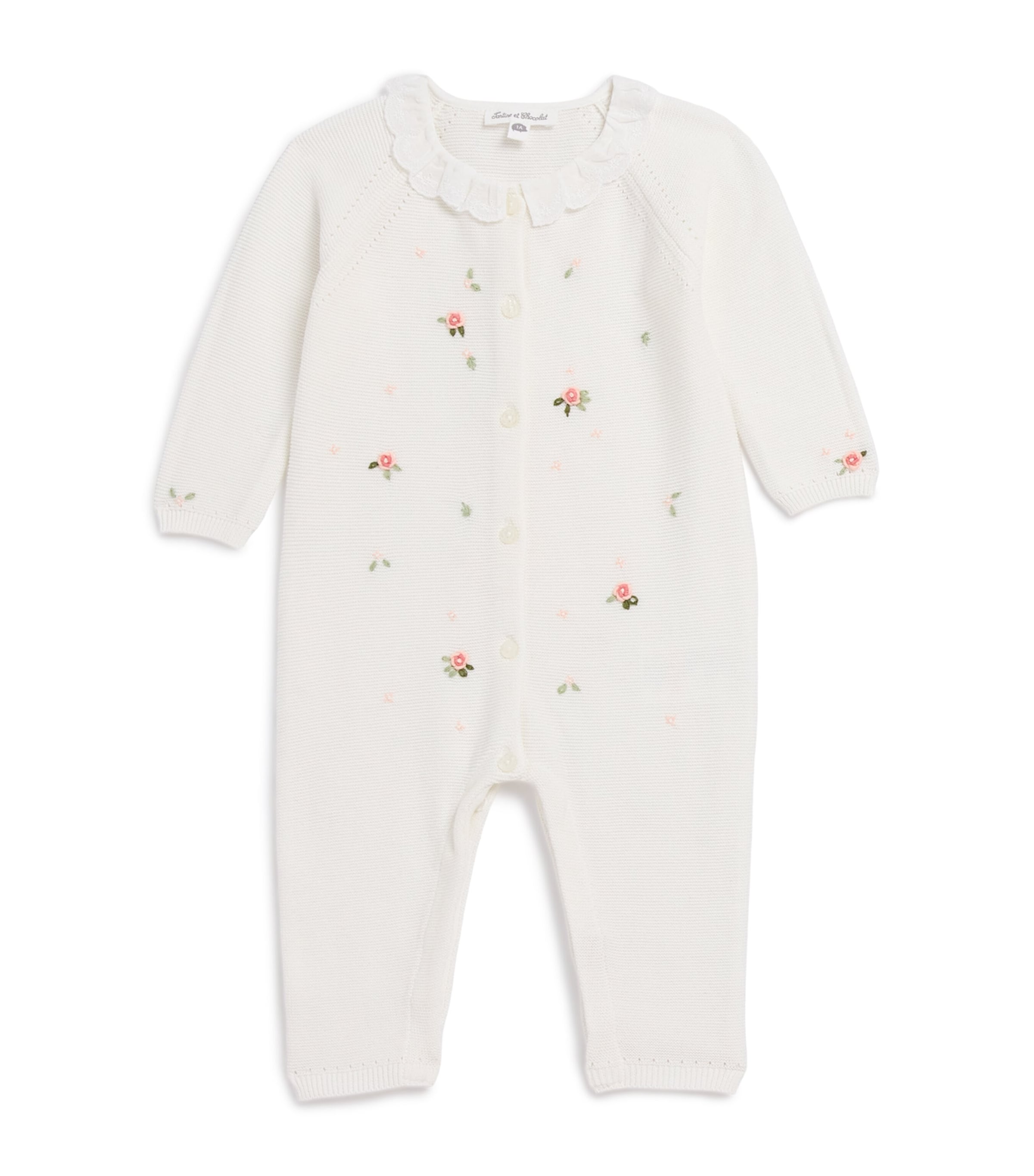 Tartine et Chocolat Cotton Embroidered Playsuit (Newborn-24 Months) Blanc Image 1