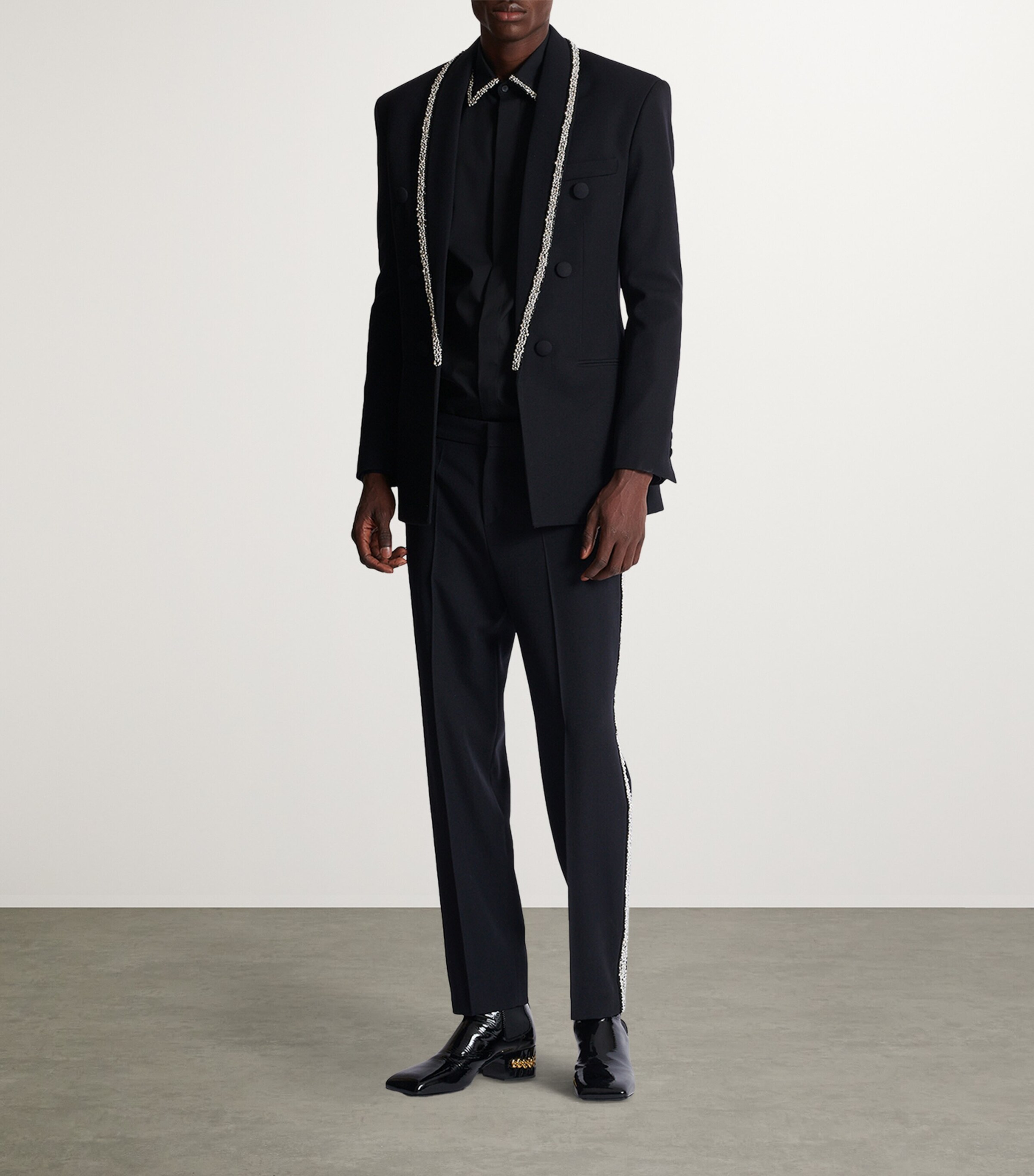 Balmain Black Virgin Wool Embellished Blazer Harrods BA