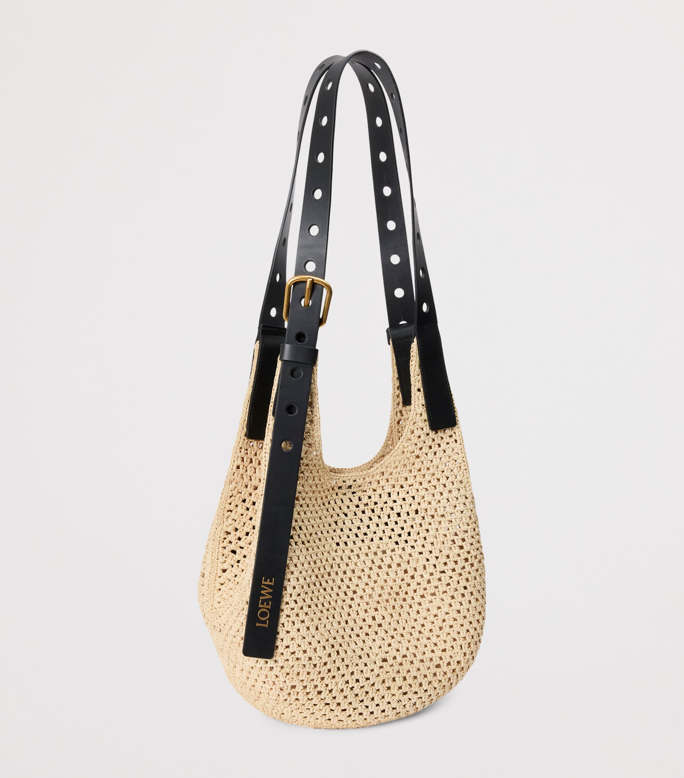 かごバッグ LOEWE Punch Hole small basket in raffia and calfskin Loewe x Paula's Ibiza Punch Hole Hobo Bag in Raffia with