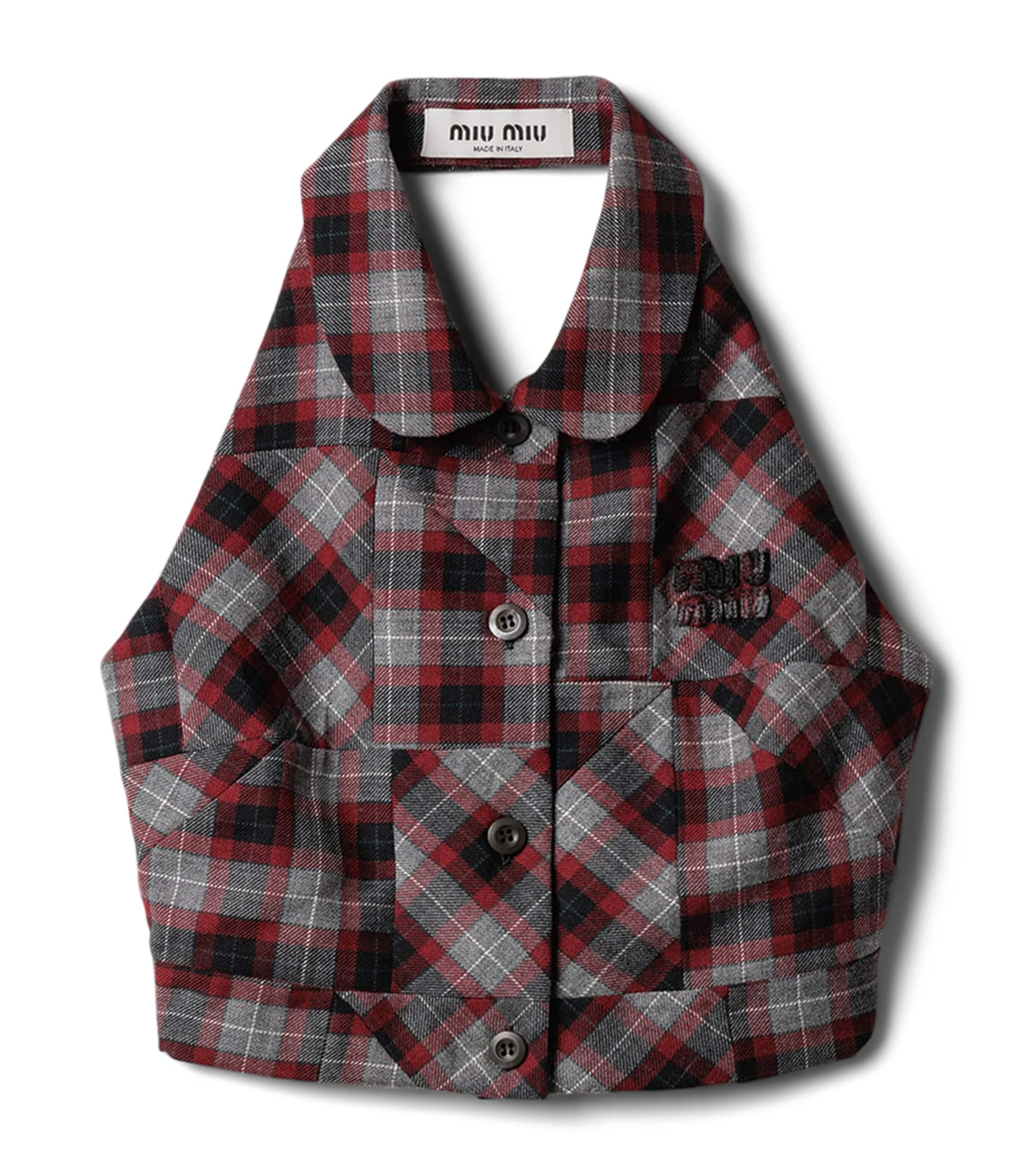 Miu Miu Womens Wool Tartan Patchwork Top Image 1