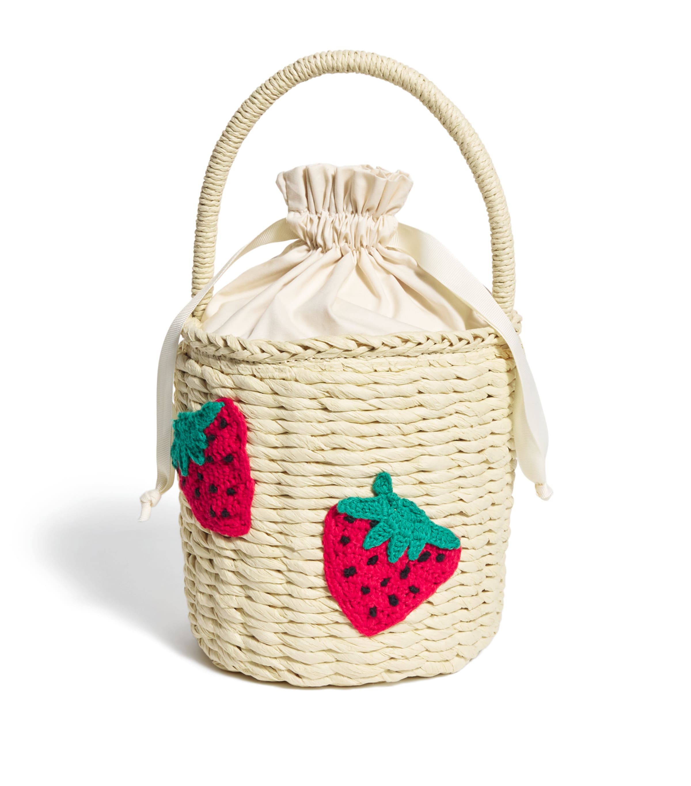 Stella Mccartney Woven Strawberry Bucket Bag In Beige