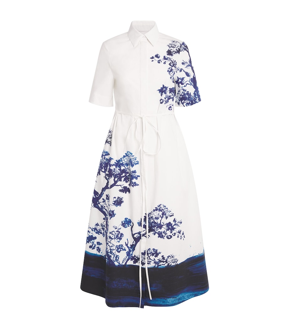 Cotton Floral Midi Shirt Dress CYANOTPE ETCHNG WHIT Image 1