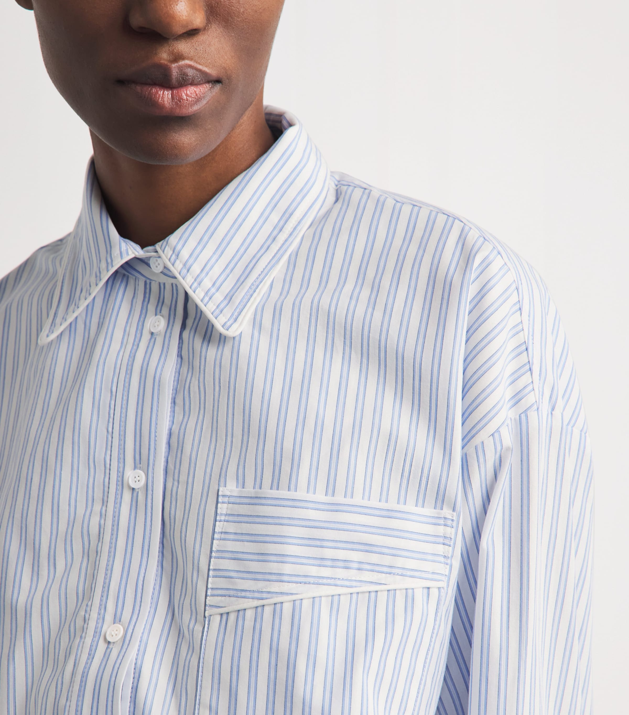 Sandro Paris Womens Cotton Stripe Cropped Shirt Blu / White Image 3