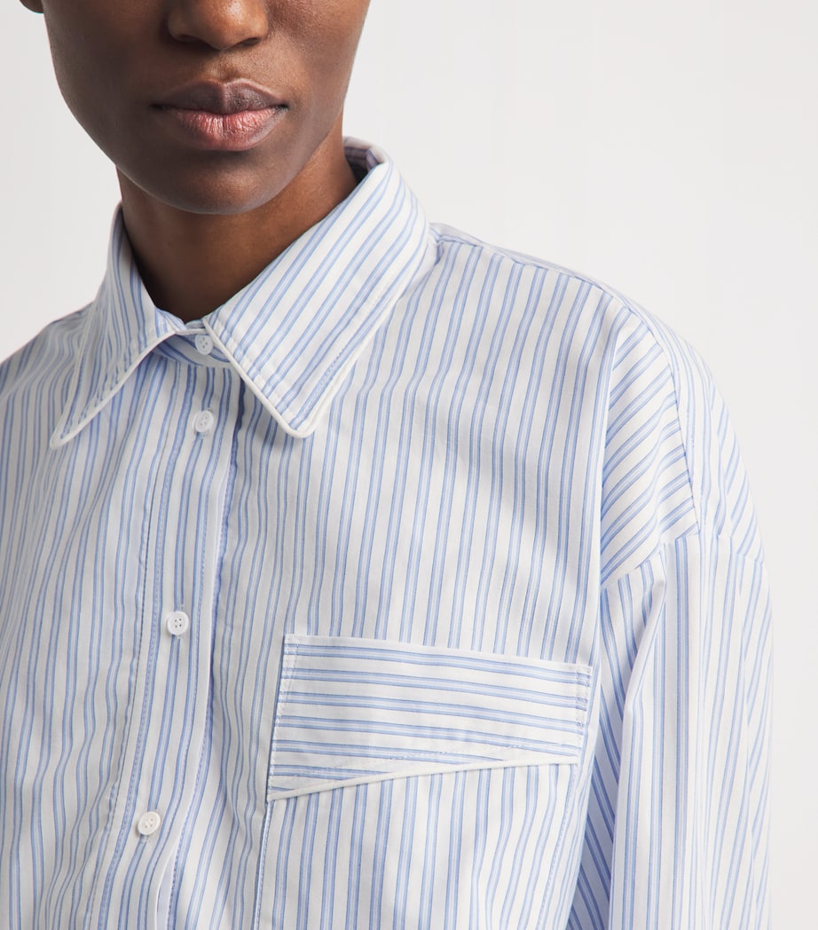 Sandro Paris Womens Cotton Stripe Cropped Shirt Blu / White Image 3