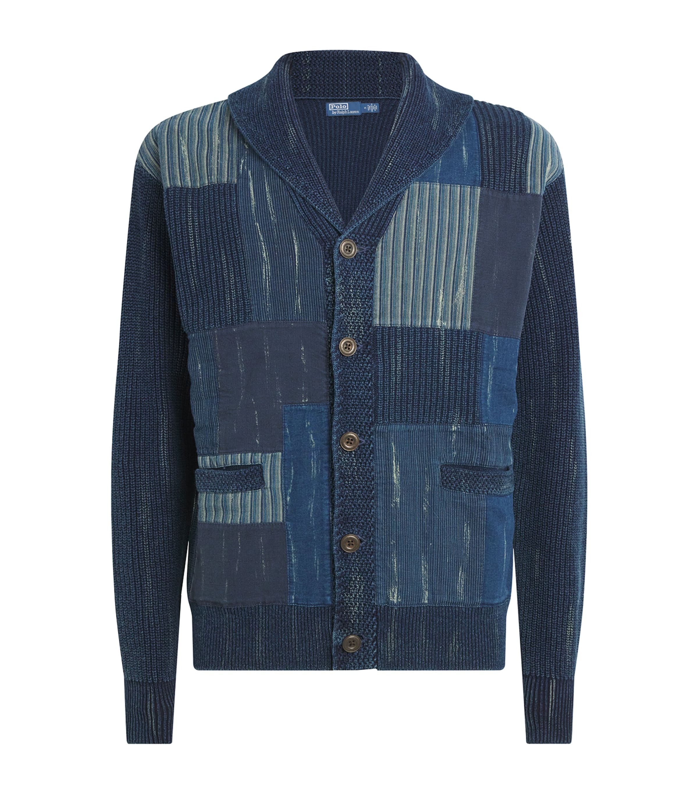 Polo Ralph Lauren Patchwork Cotton Shawl Cardigan In Blue