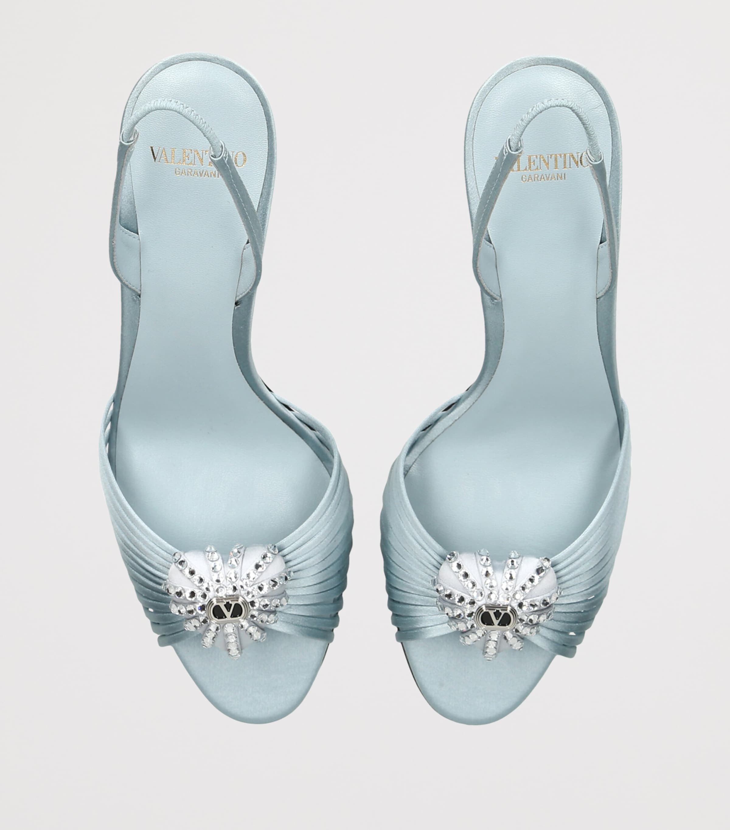 Valentino Garavani Satin Royal Slingback Heels 85 Pale Blue Image 4