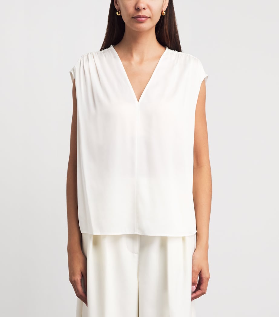 Vince Womens Silk-Blend Gathered Blouse Off White Image 4