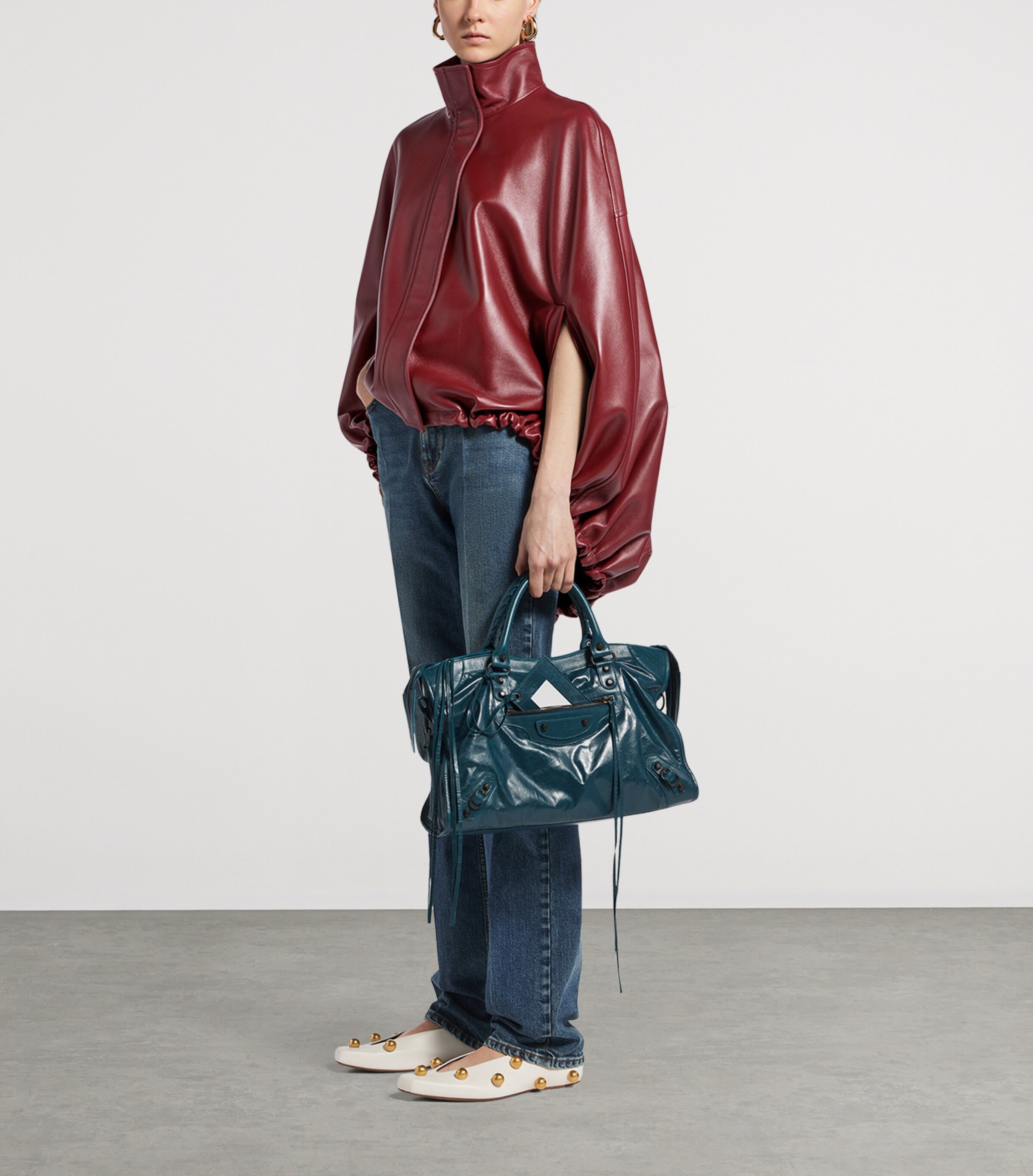 Balenciaga Womens Leather Double-Layer Cape Image 2