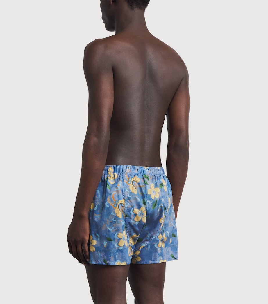 Sunspel Mens Cotton Printed Boxer Shorts Buxc Blue Tulip Image 3