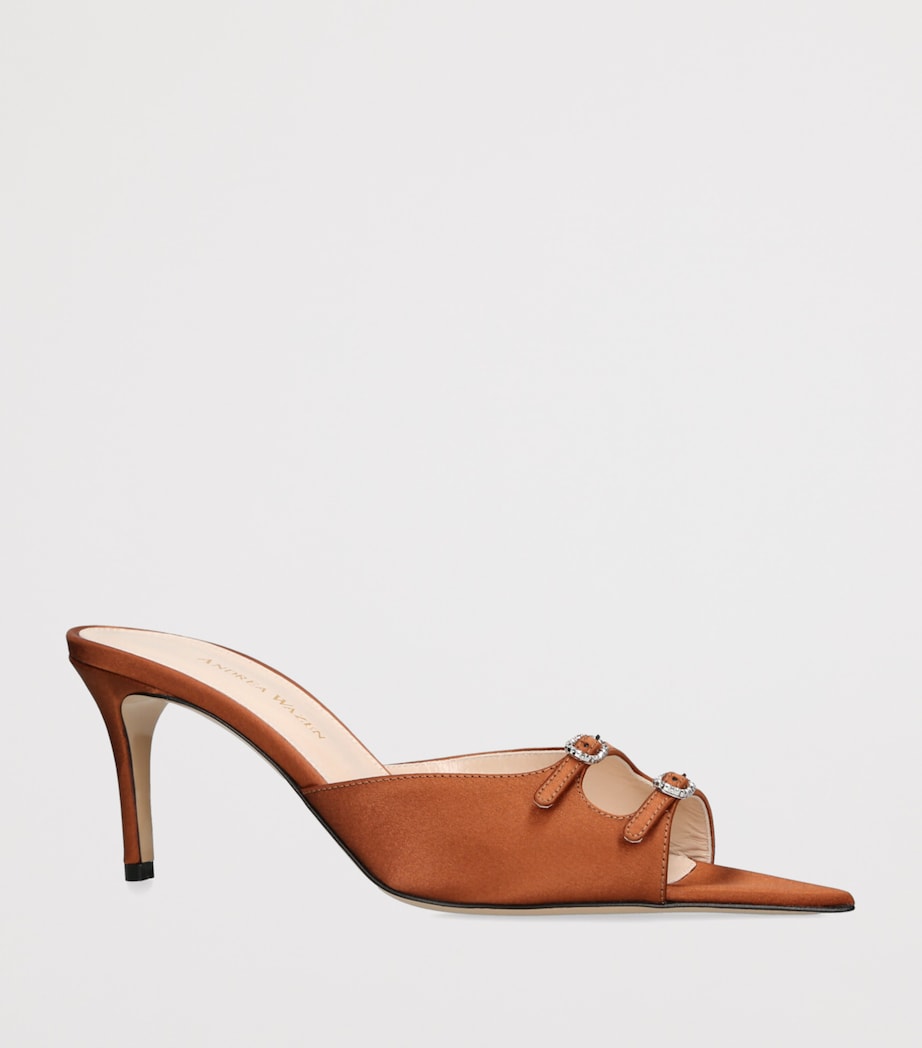 Andrea Wazen Satin Carol Heeled Mules 75 Brown Image 3
