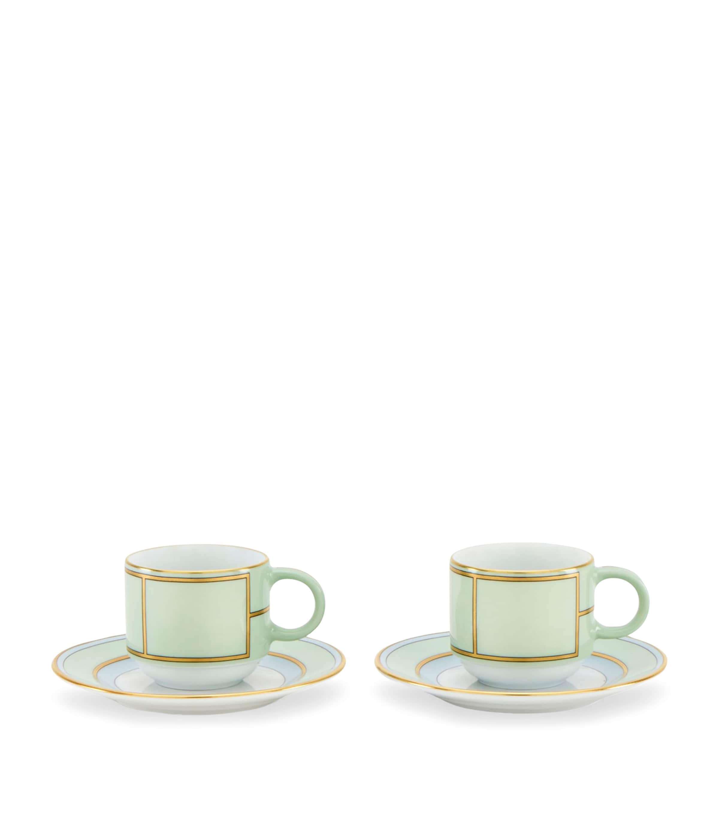 GINORI 1735 Set of 2 Colonna Diva Verde Coffee Cups and Saucers | Dining | Tableware | Tea Cups & Saucers