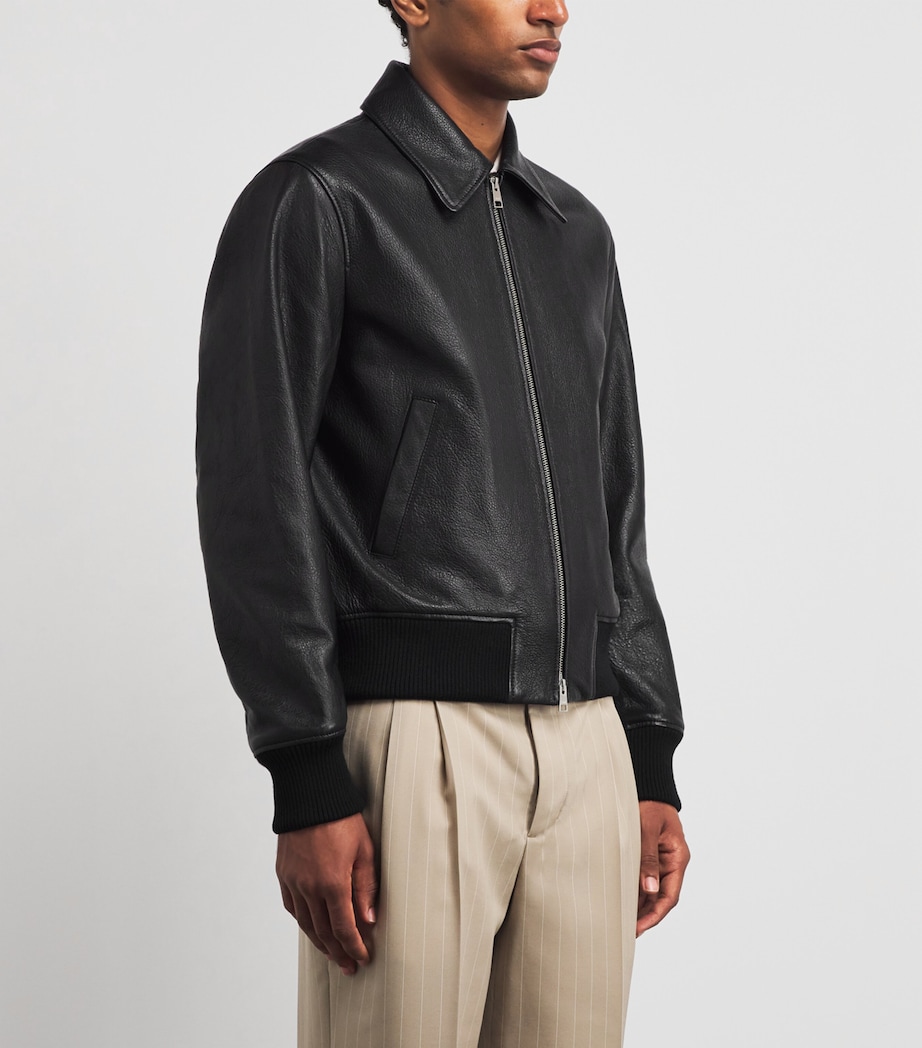 AMI Paris Mens Leather Collared Bomber Jacket Noir Image 4