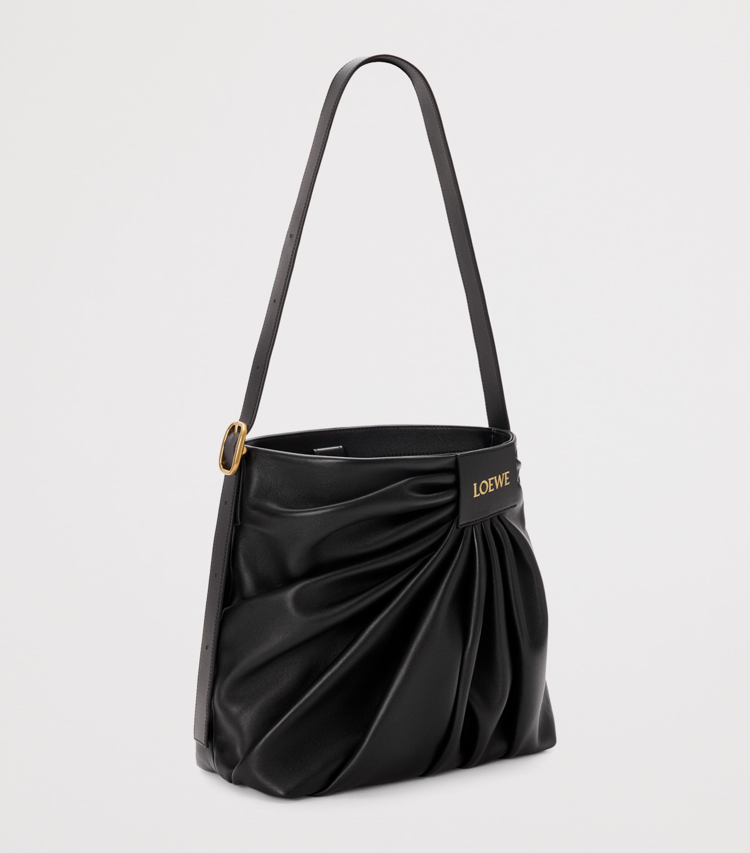 Leather Draped Tote Bag BLACK Image 2
