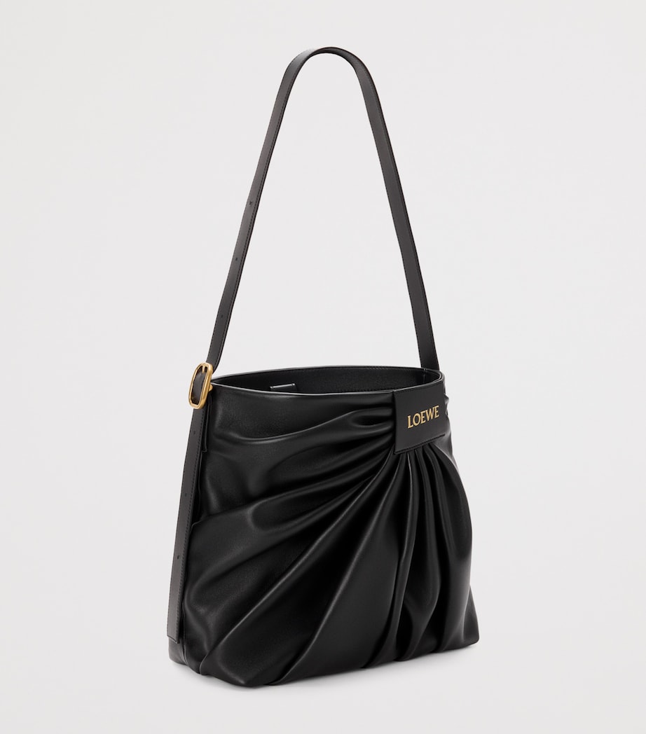 Leather Draped Tote Bag BLACK Image 2