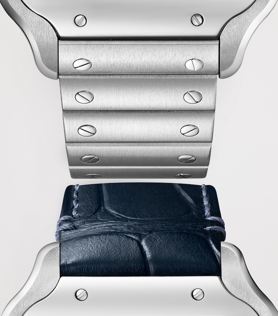 Large Steel Santos de Cartier Watch 39.8mm BLUE Image 5