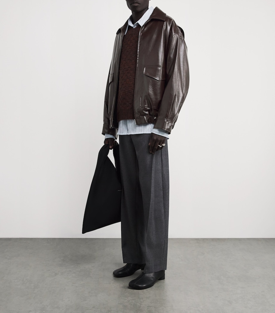 MM6 Maison Margiela Mens Faux Leather Bomber Jacket Burgundy Image 2