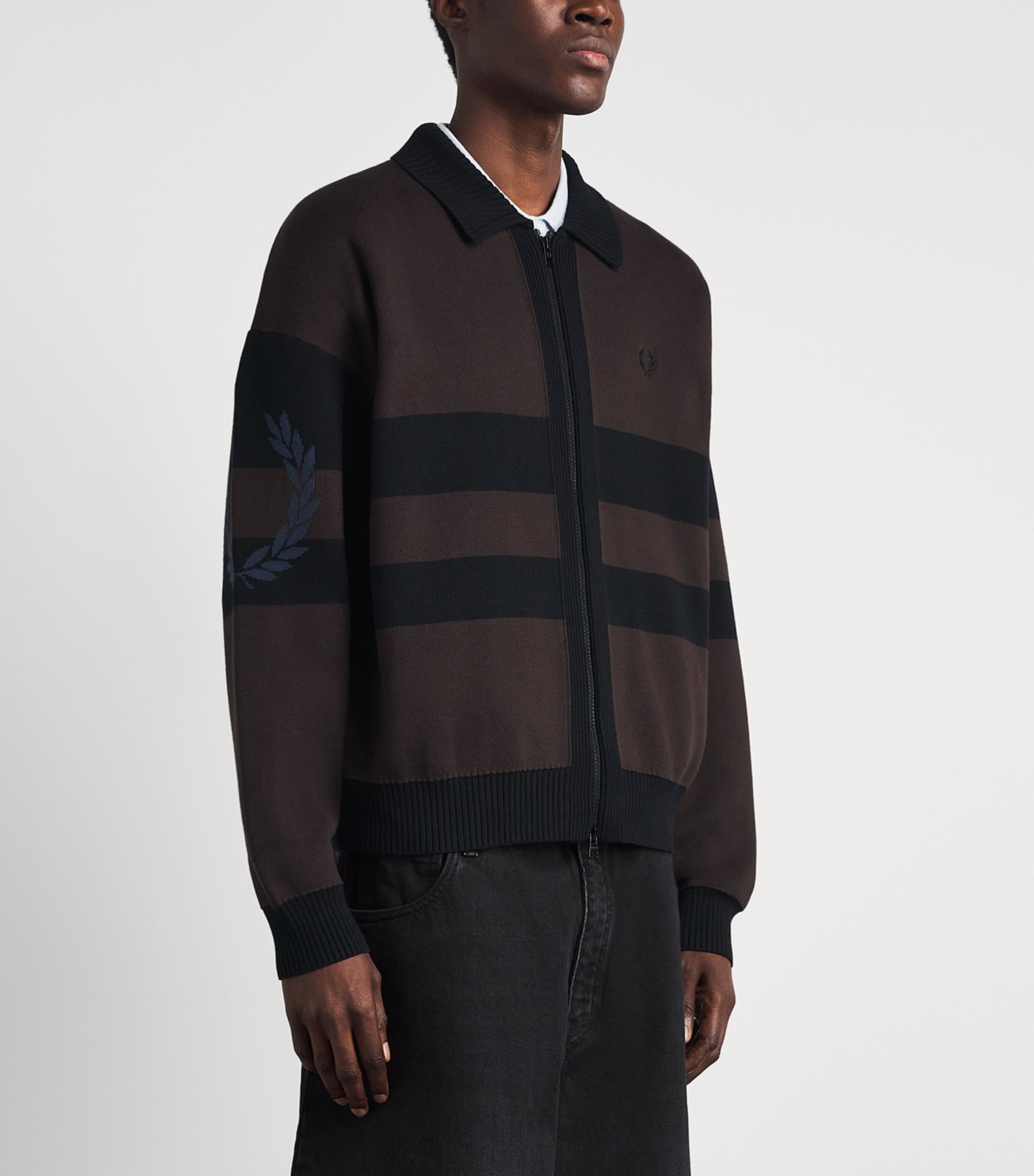 Fred Perry Mens Cotton Stripe Zip-Up Cardigan Rich Brown Image 4