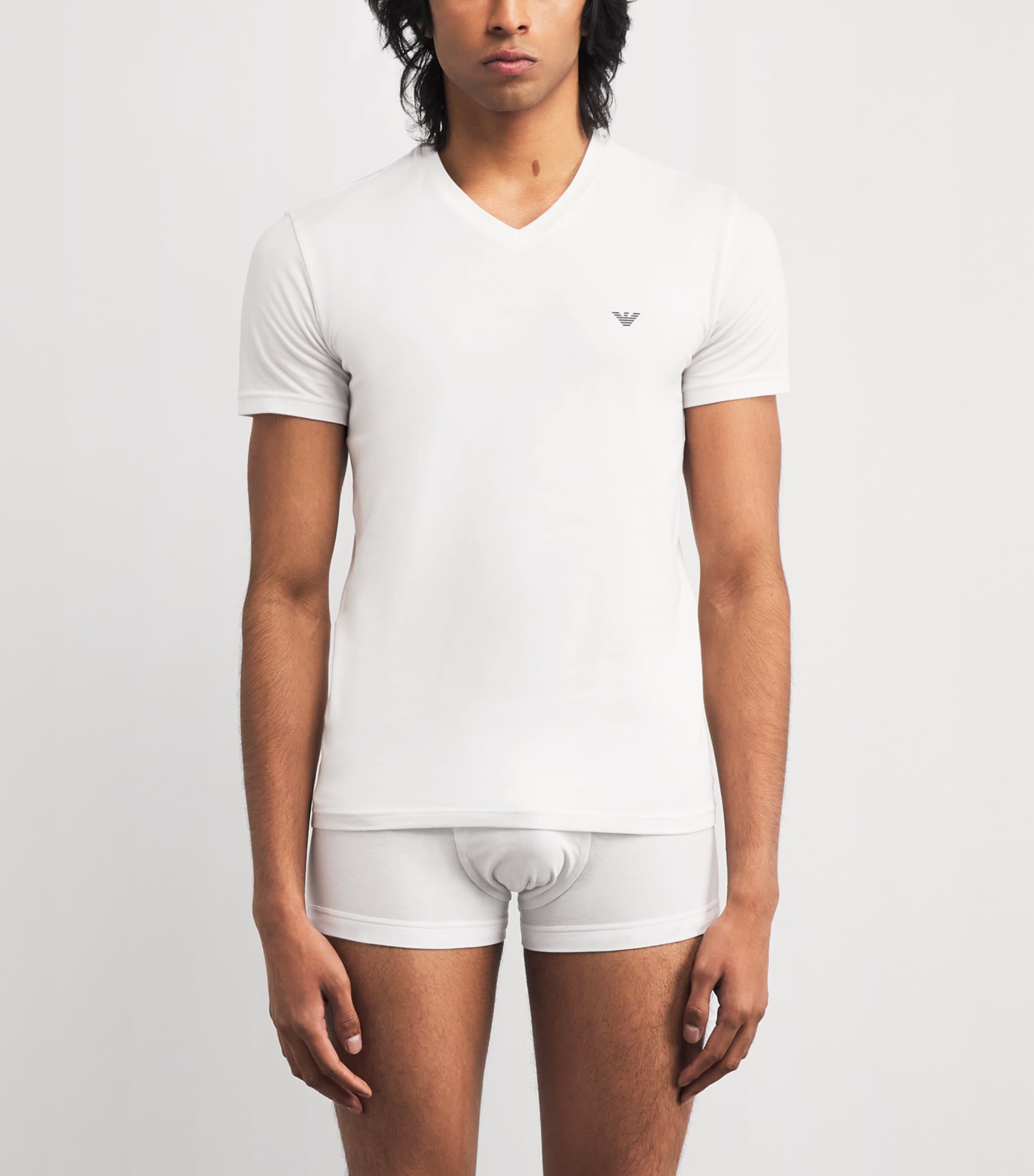 Stretch-Cotton Eagle Logo V-Neck T-Shirt U0002 WHITE Image 2