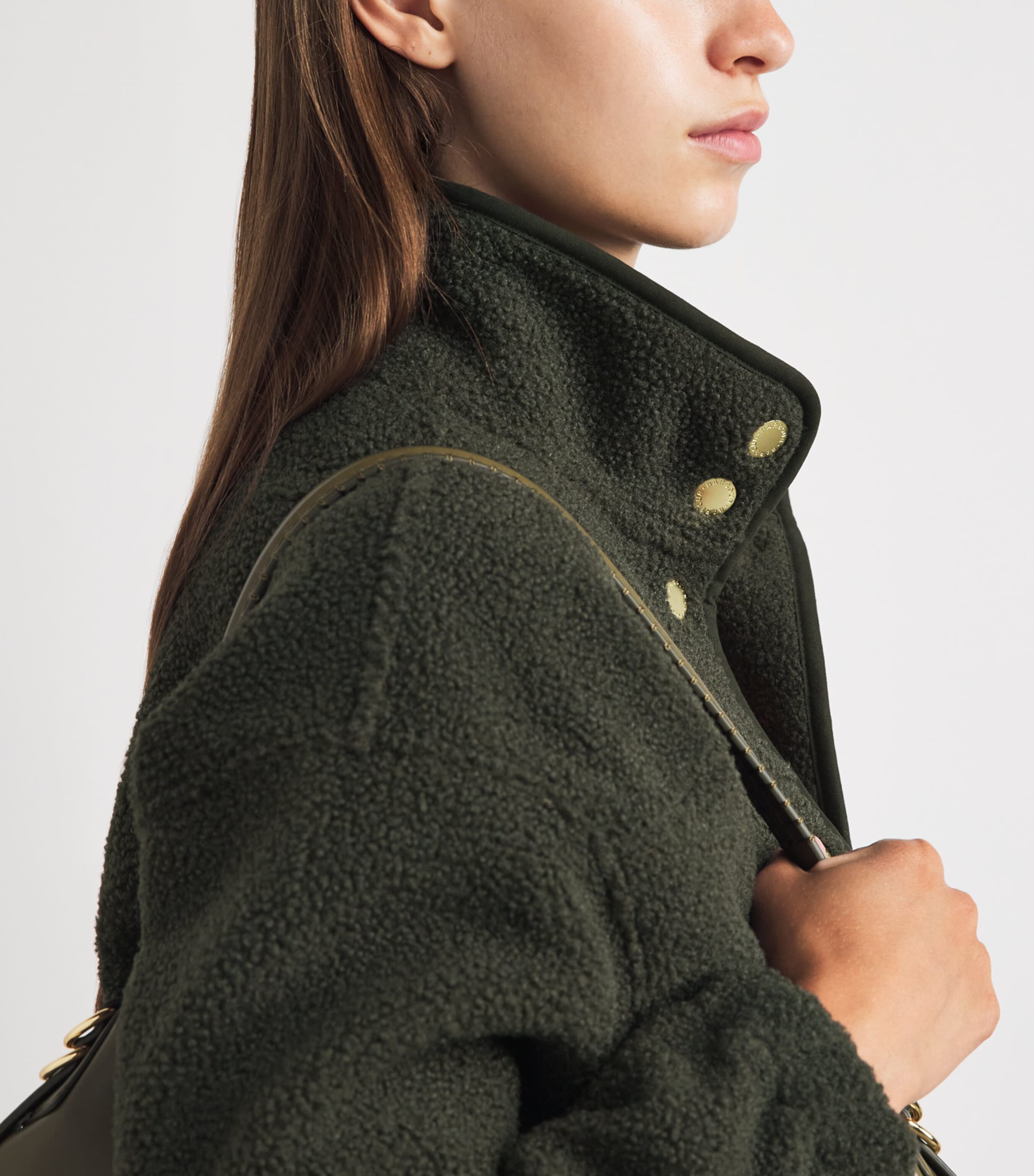Barbour Womens Fleece Mabel Bomber Jacket Olive Image 3