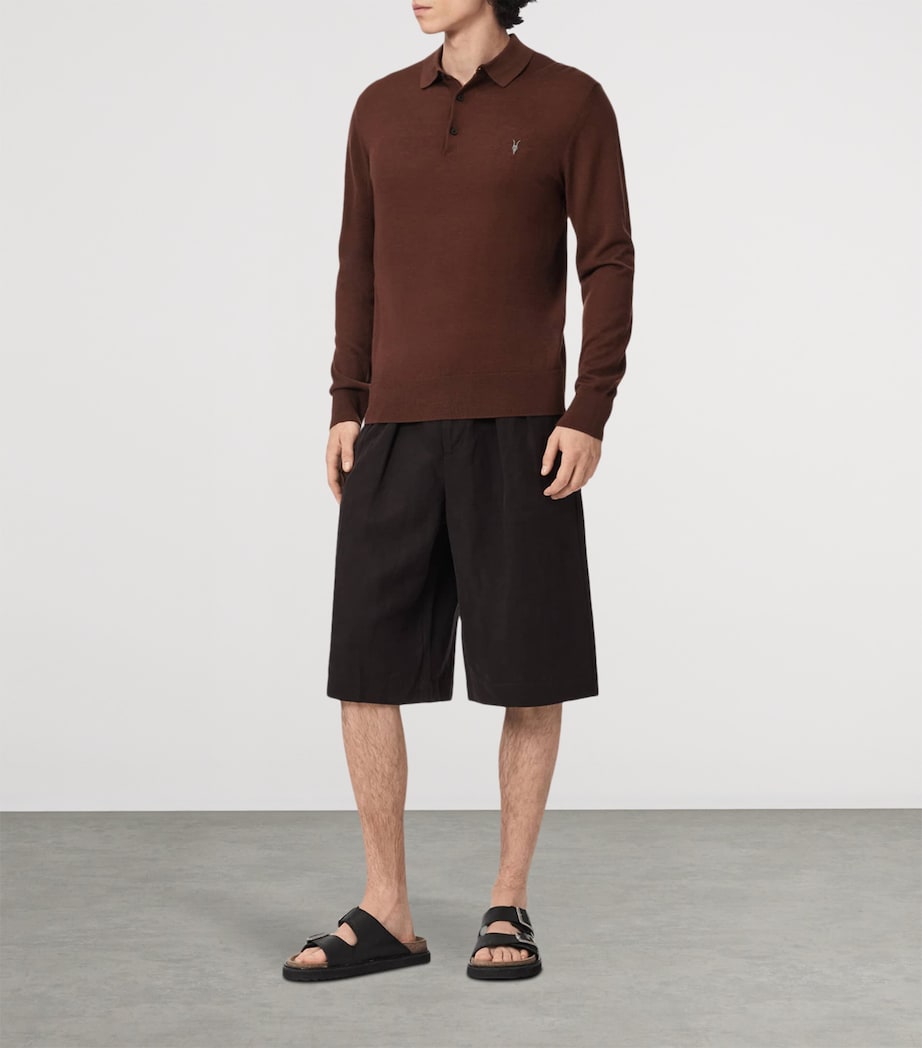 AllSaints Mens Merino Wool Mode Polo Shirt Hot Choc Brown Image 2