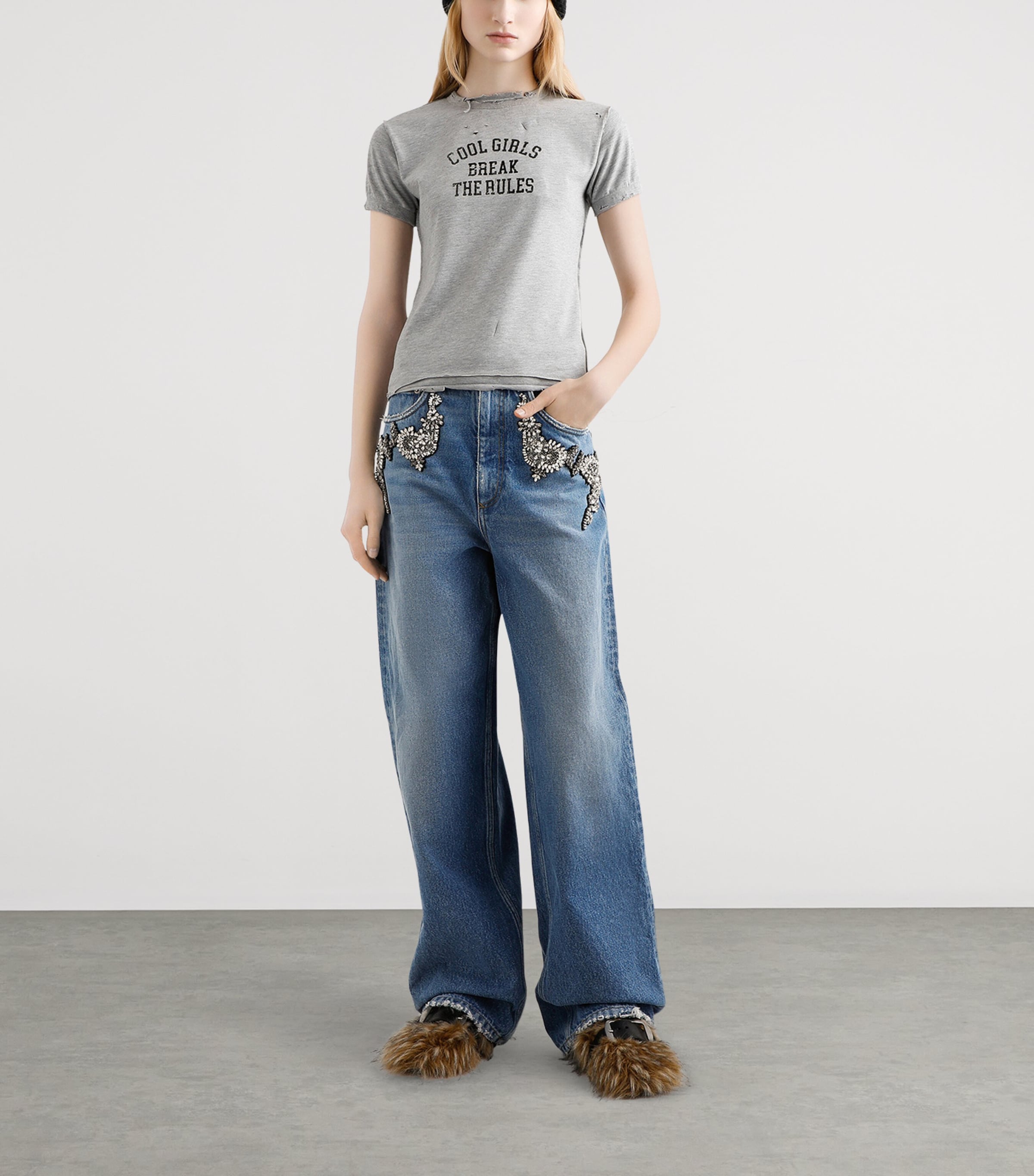 Dolce&Gabbana Womens Distressed Slogan T-Shirt Combined Colou Image 2