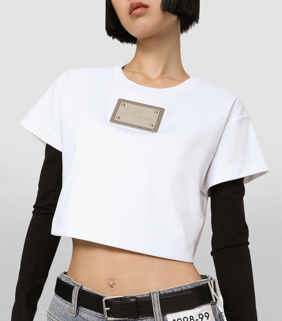 KIM DOLCE&GABBANA Cropped T-Shirt W0800-OPTICAL WHITE Image 6