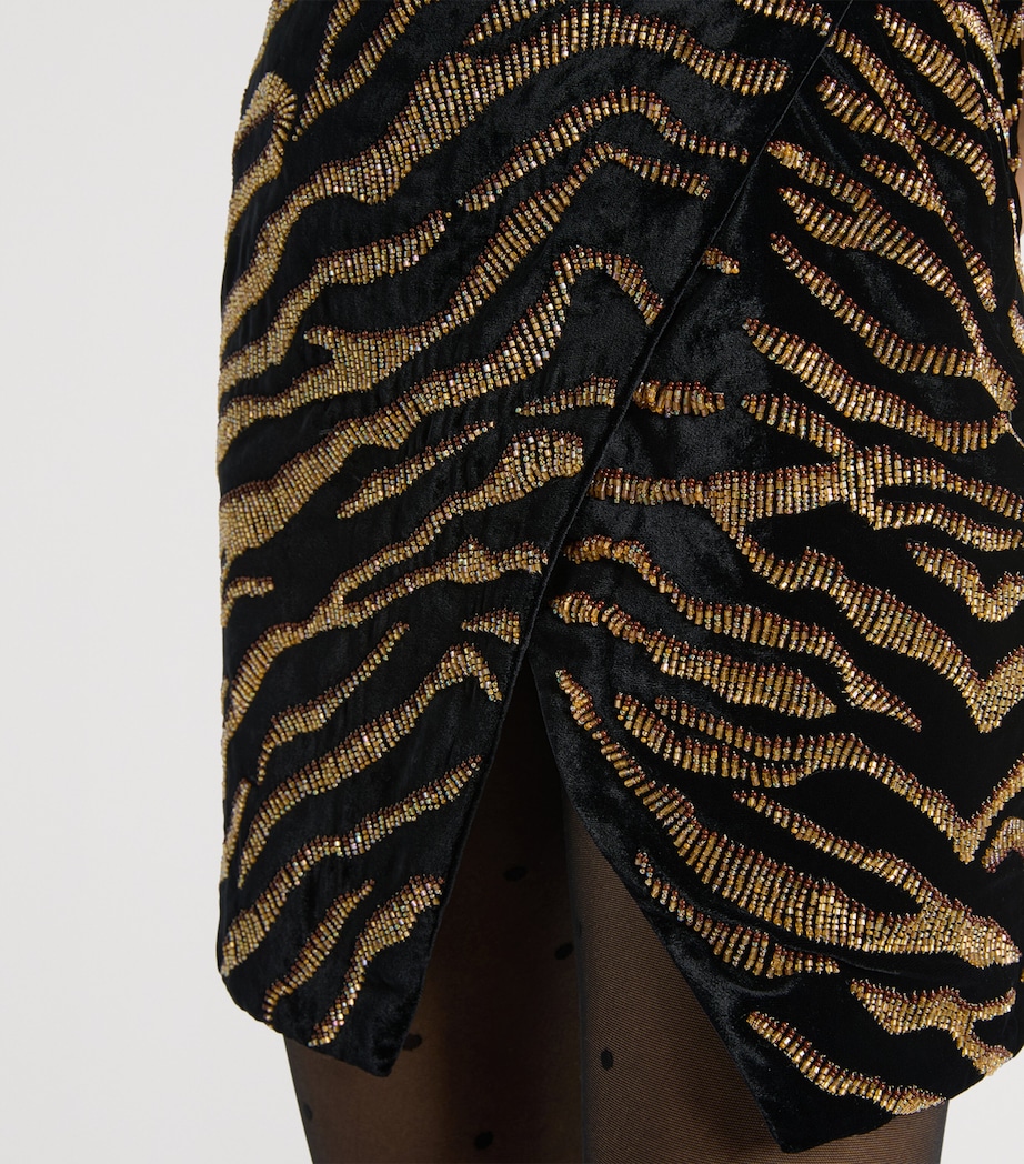 Balmain Womens Velvet Embroidered Mini Dress Edb Noir Jaune Image 7