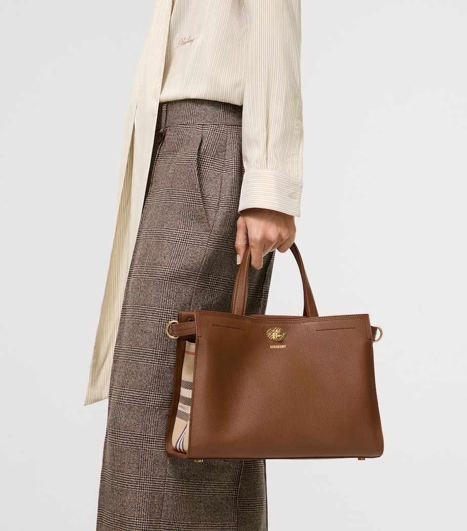 Burberry Womens Small Leather Cotswolds Check Tote Bag Hazel Image 3